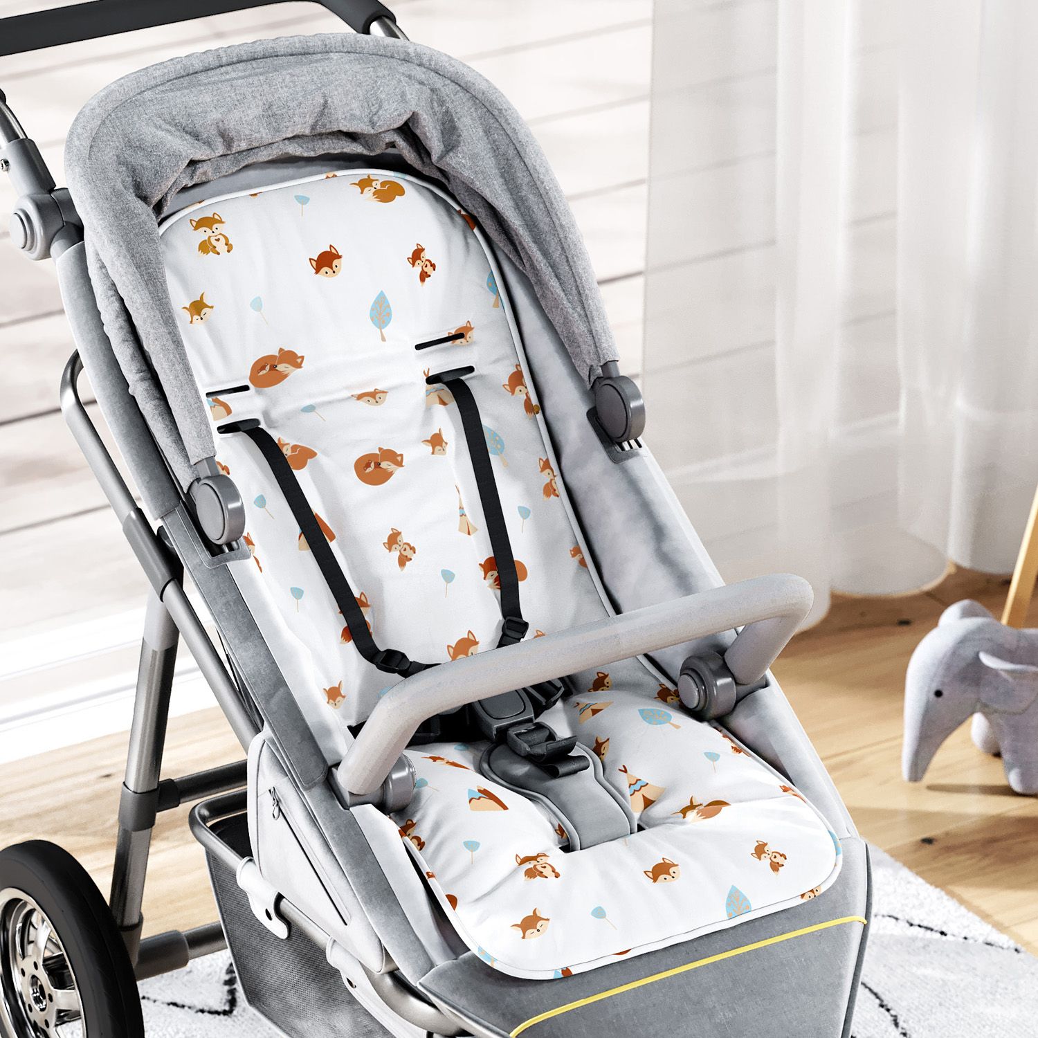 Capa de Carrinho com Protetor de Cinto Raposinha Laranja