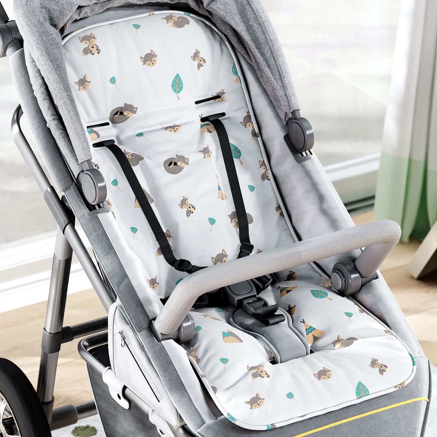 Capa de Bebê Conforto com Protetor de Cinto Raposinha Cinza