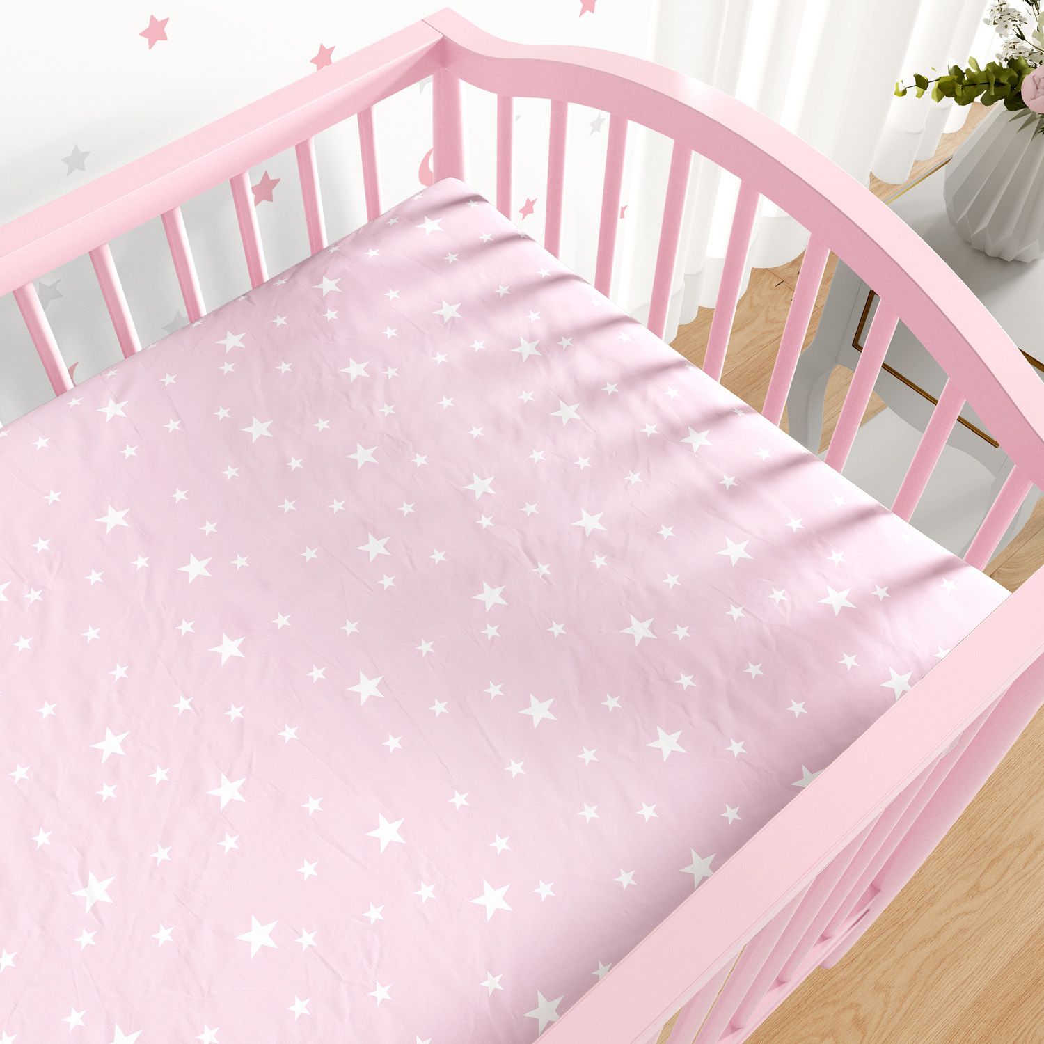 Lençol Berço com Elástico Estrela Rosa