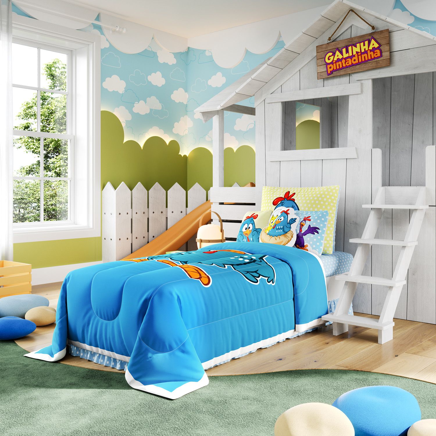 Kit Cama Infantil Solteiro Galinha Pintadinha