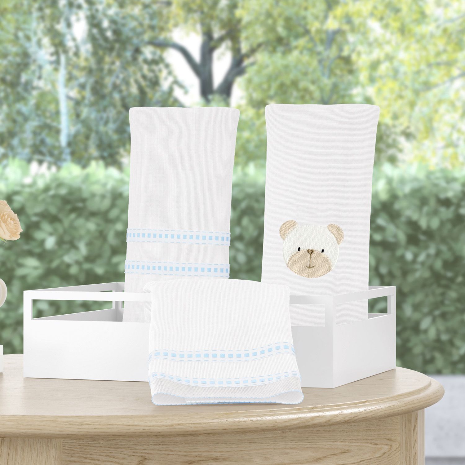 Jogo Fraldas de Boca Ursinho Azul 3 Peças