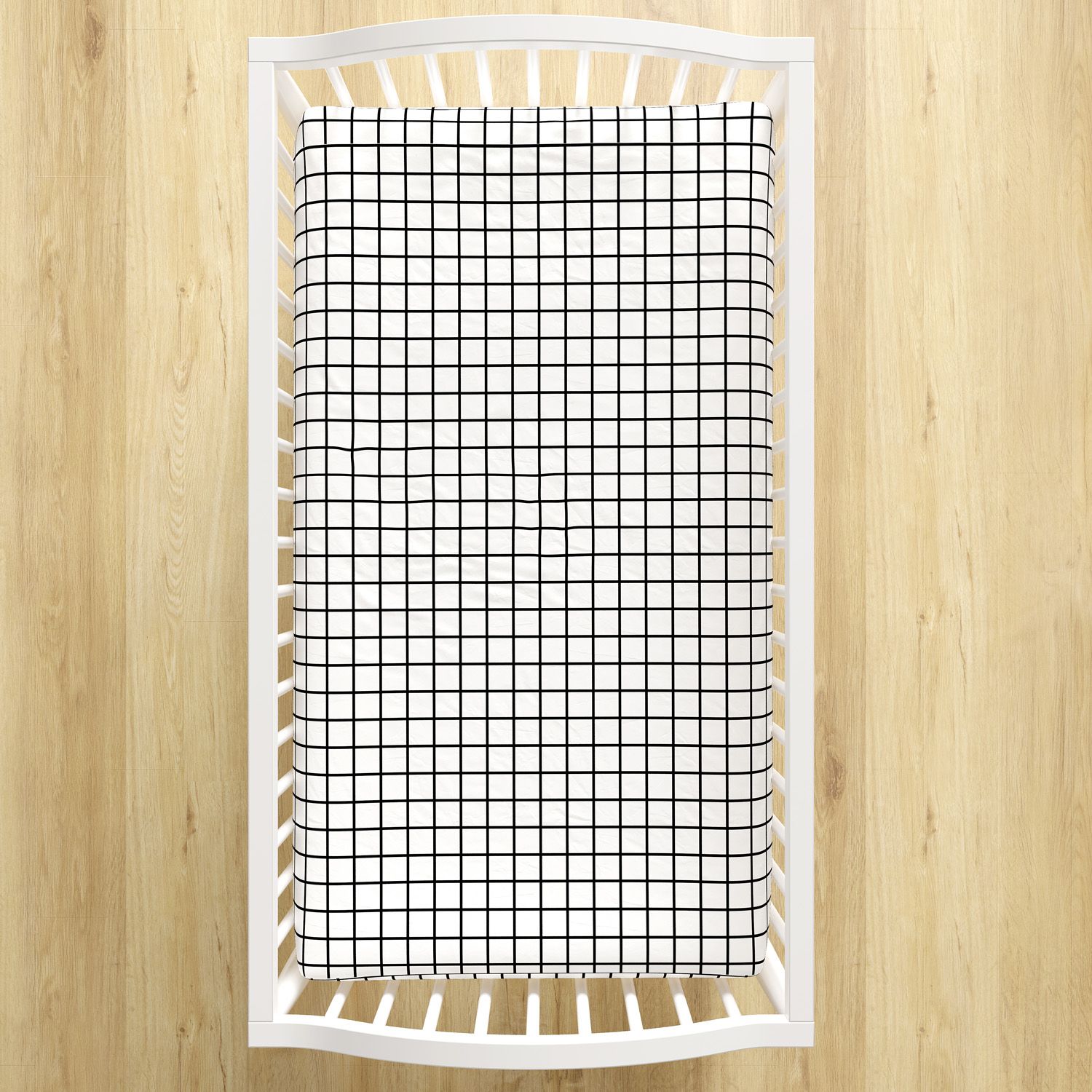 Lençol Berço com Elástico Quadriculado Branco e Preto