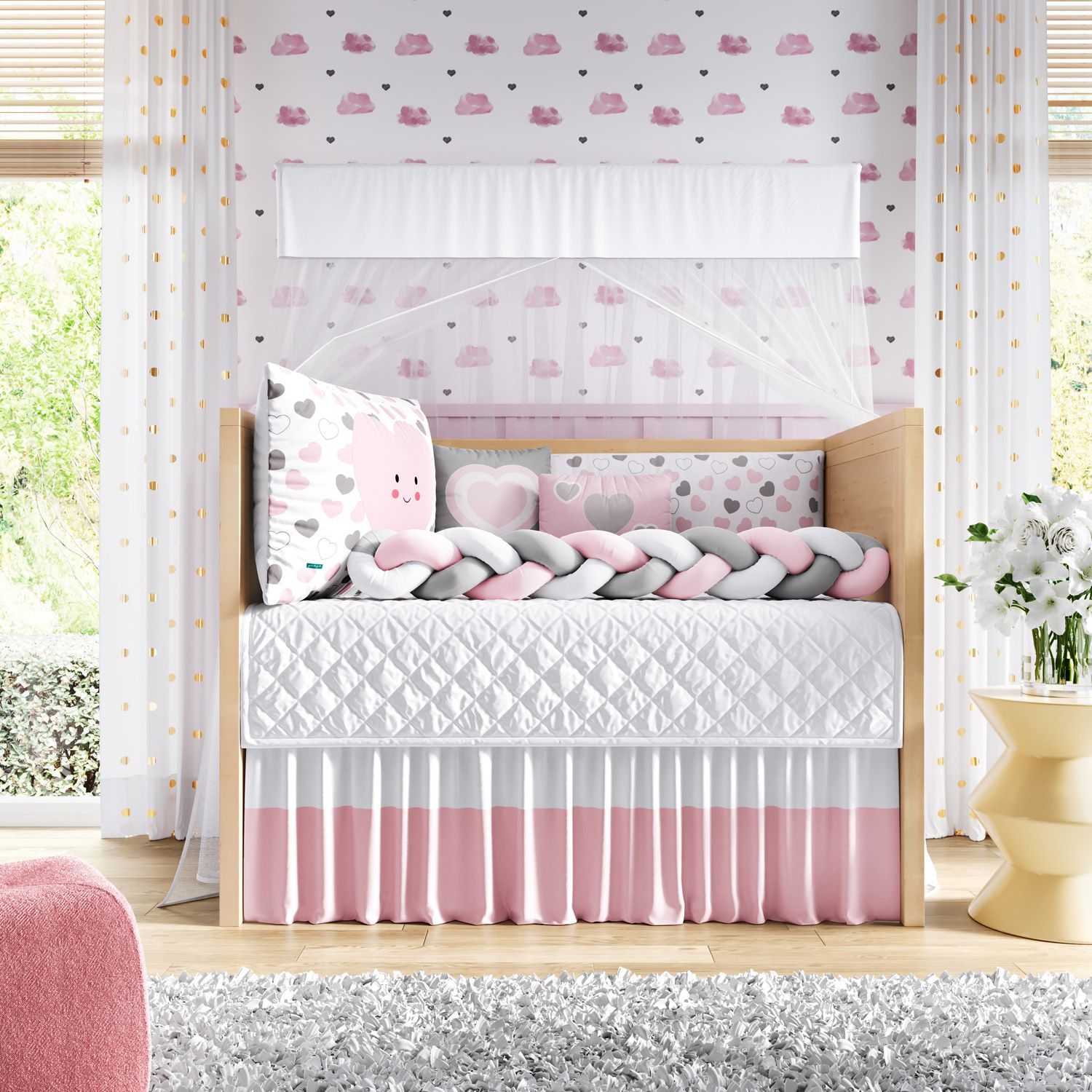 Kit Berço Trança Amor da Mamãe Rosa