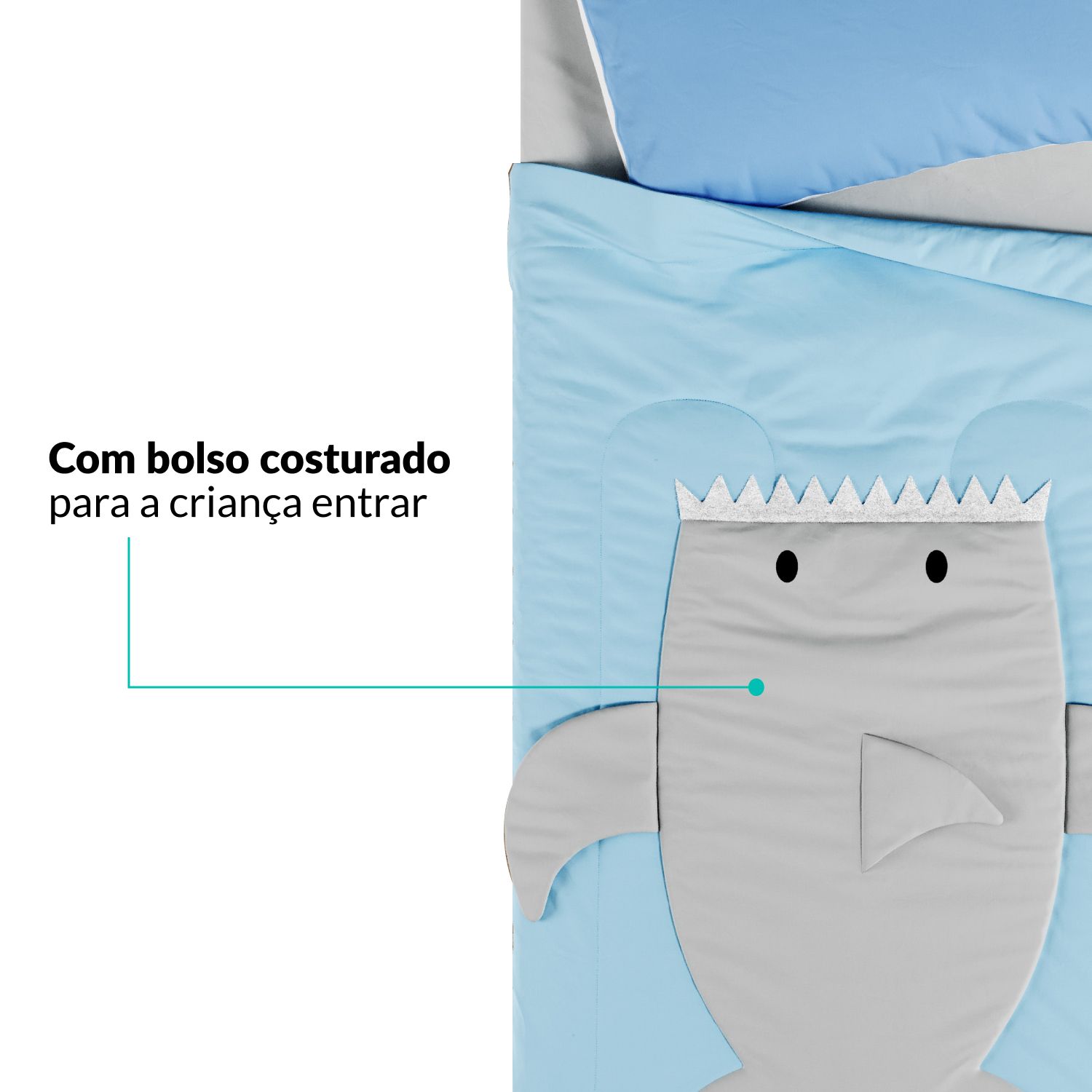 Edredom Infantil Solteiro Tubarão Fundo do Mar