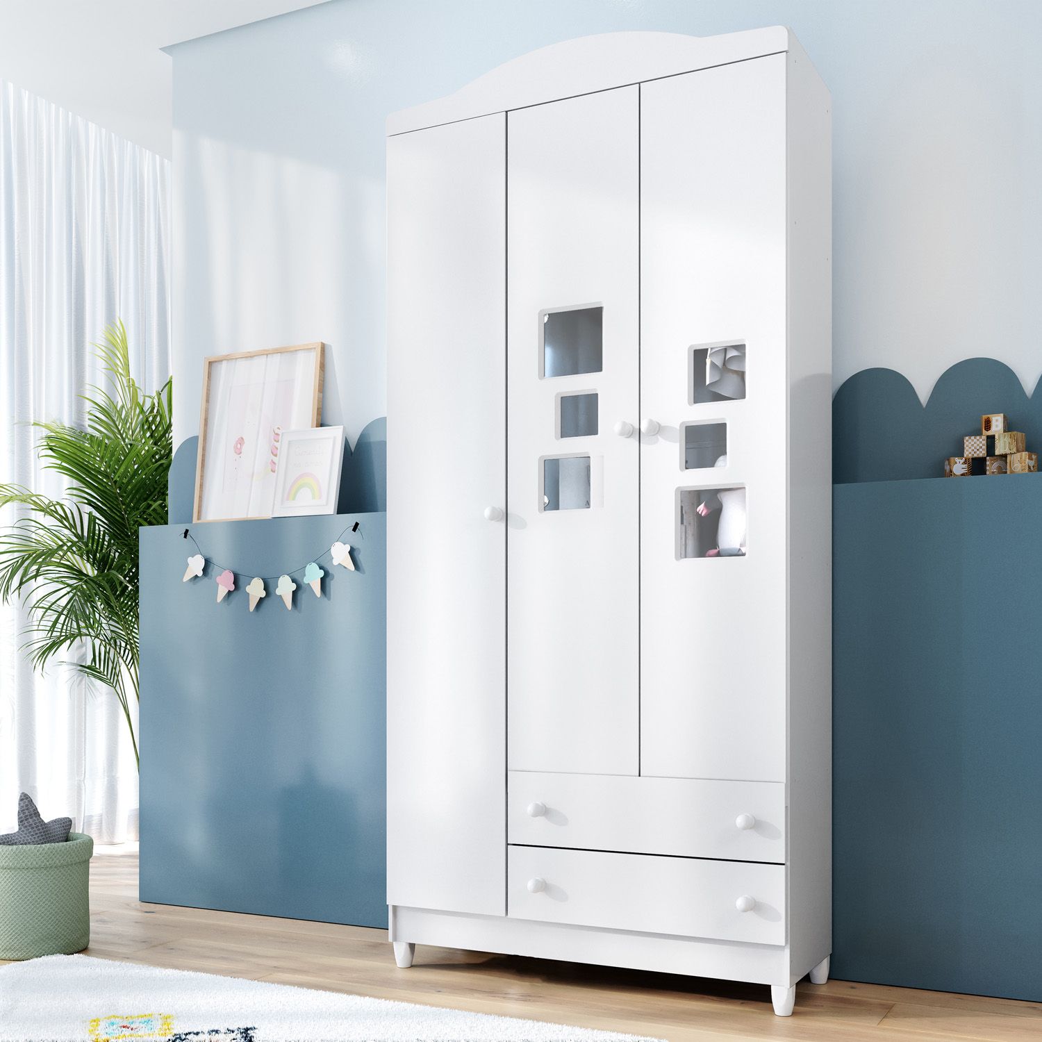 Guarda Roupa Infantil Branco 3 Portas Meli