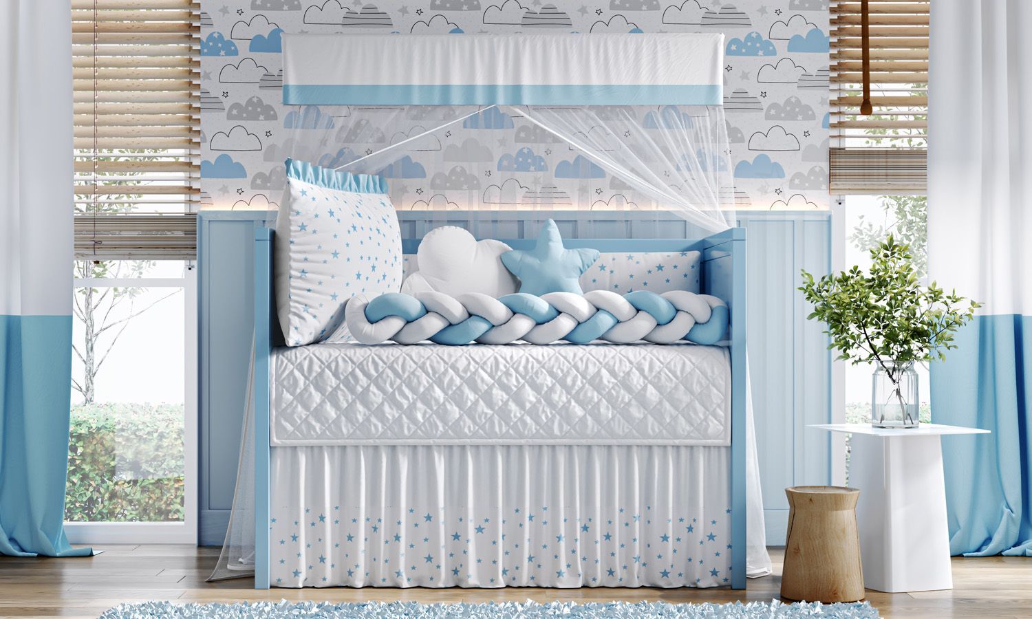 Kit Berço Trança Estrelinha Rosa