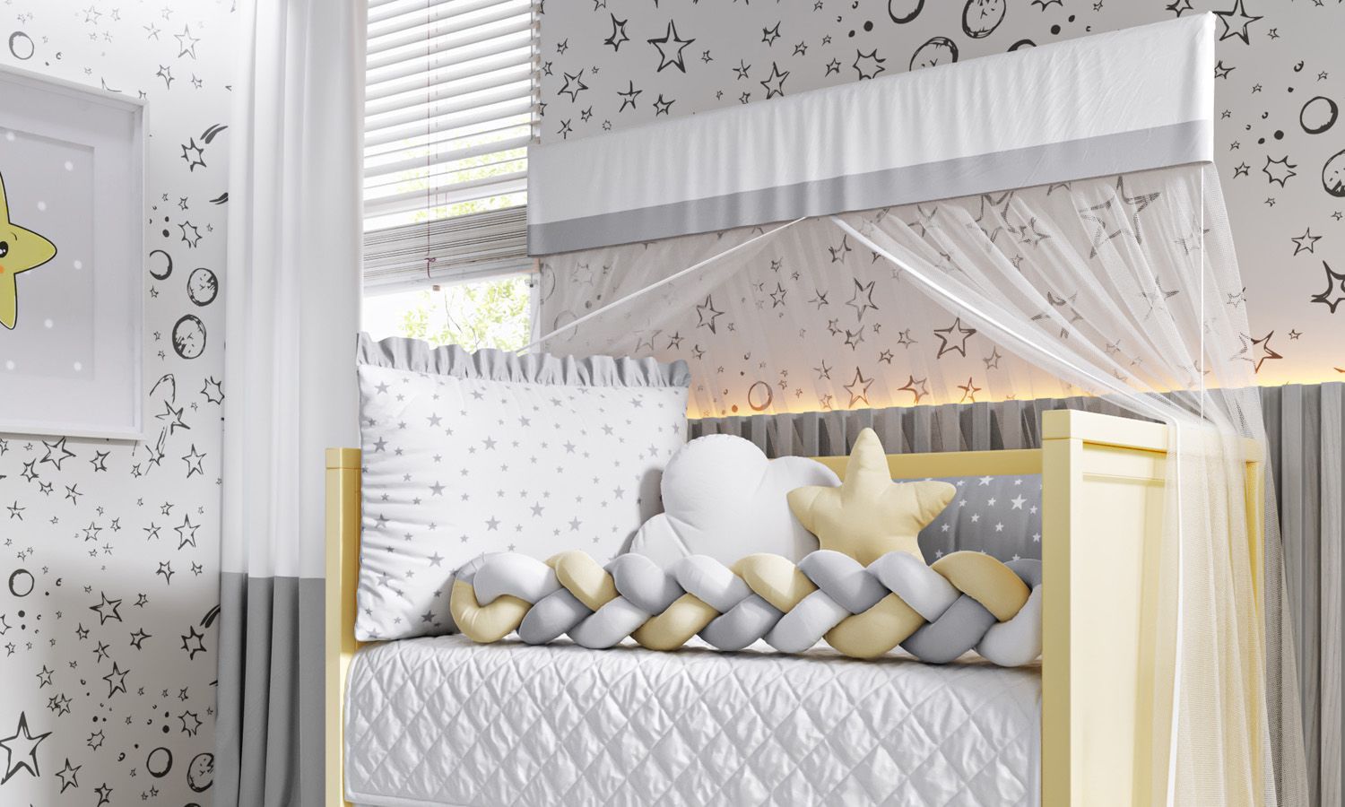 Kit Berço Trança Estrelinha Rosa