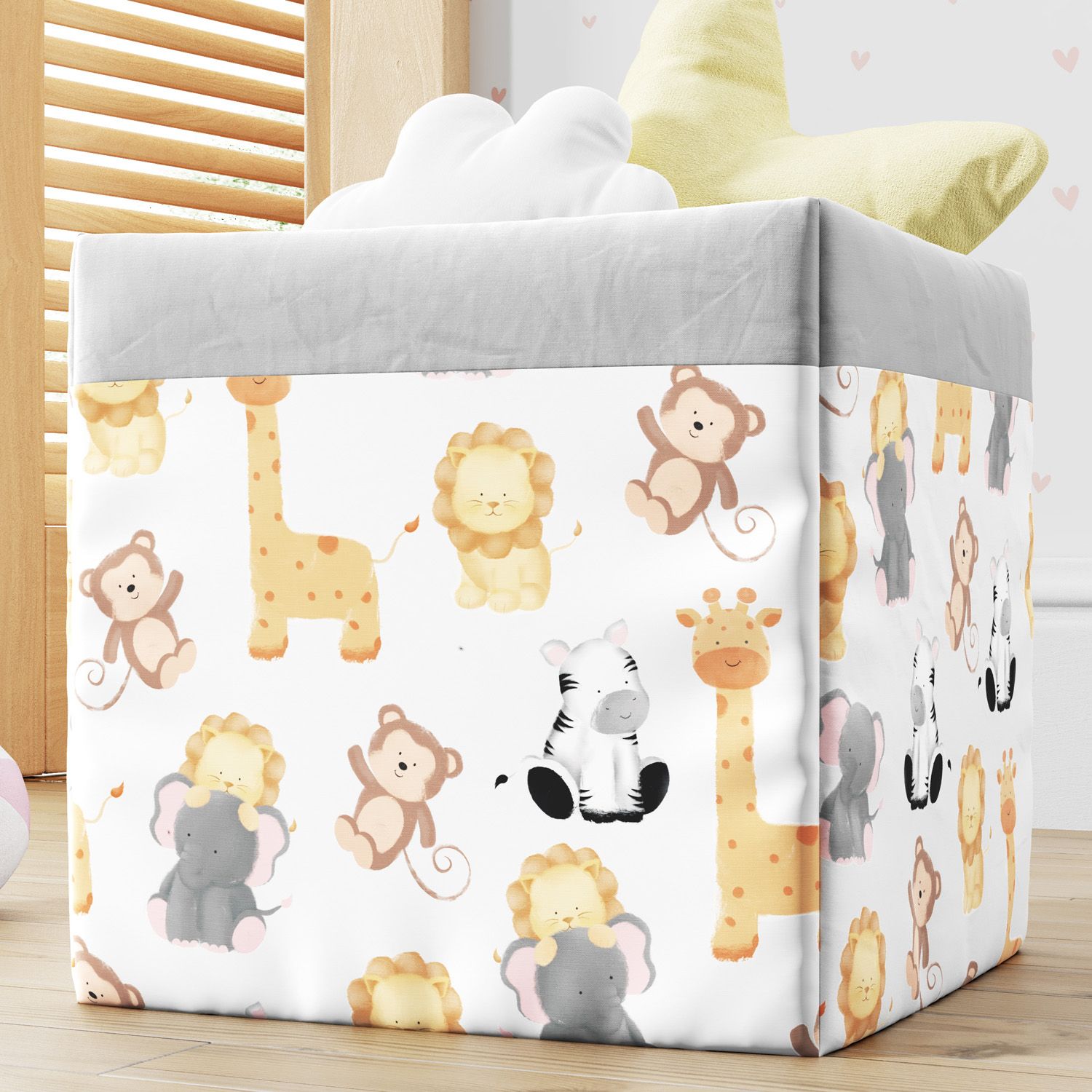 Cesto Organizador para Brinquedos Bichinhos Safári Aquarela 33cm