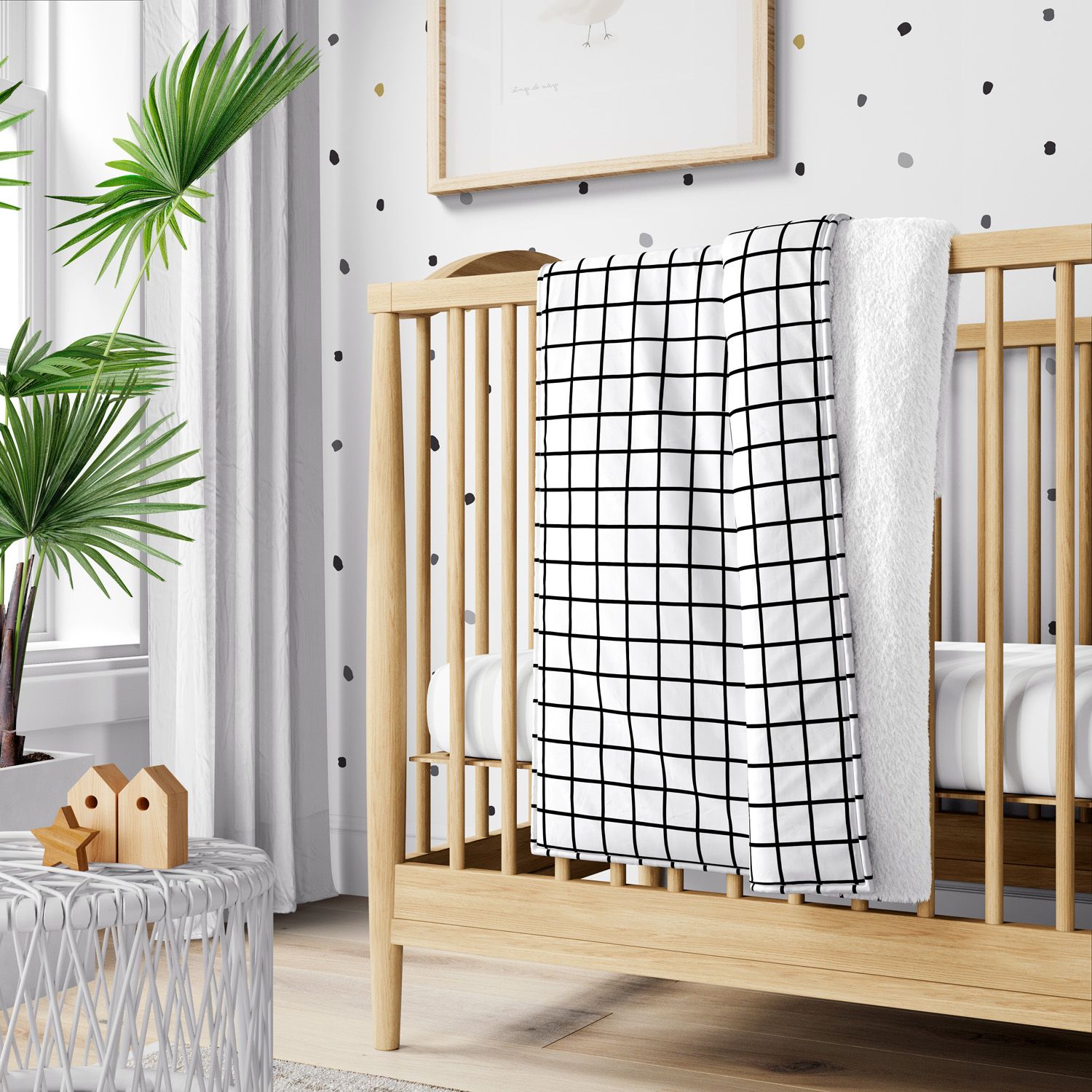 Manta Dupla Face com Soft Quadriculado Preto e Branco 1M