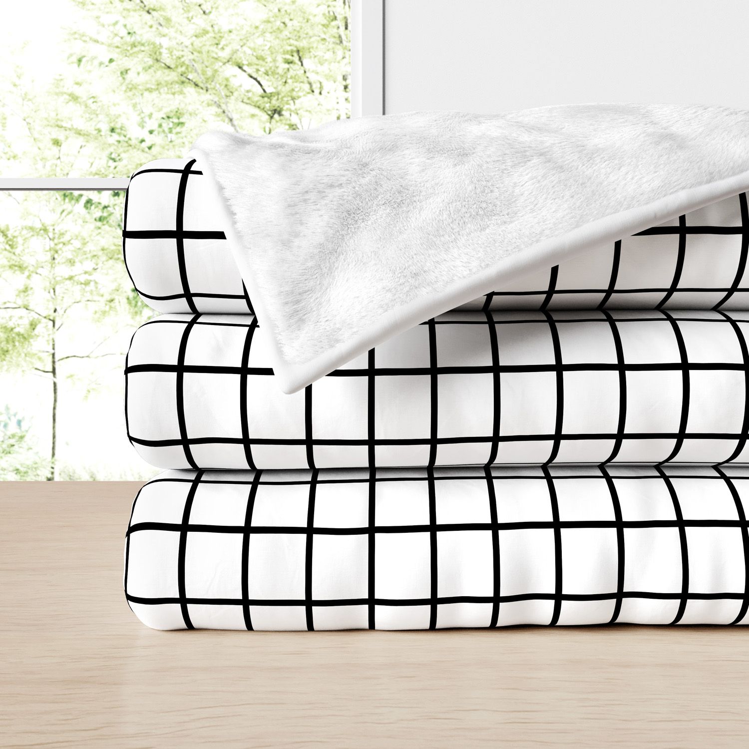 Manta Dupla Face com Soft Quadriculado Preto e Branco 1M