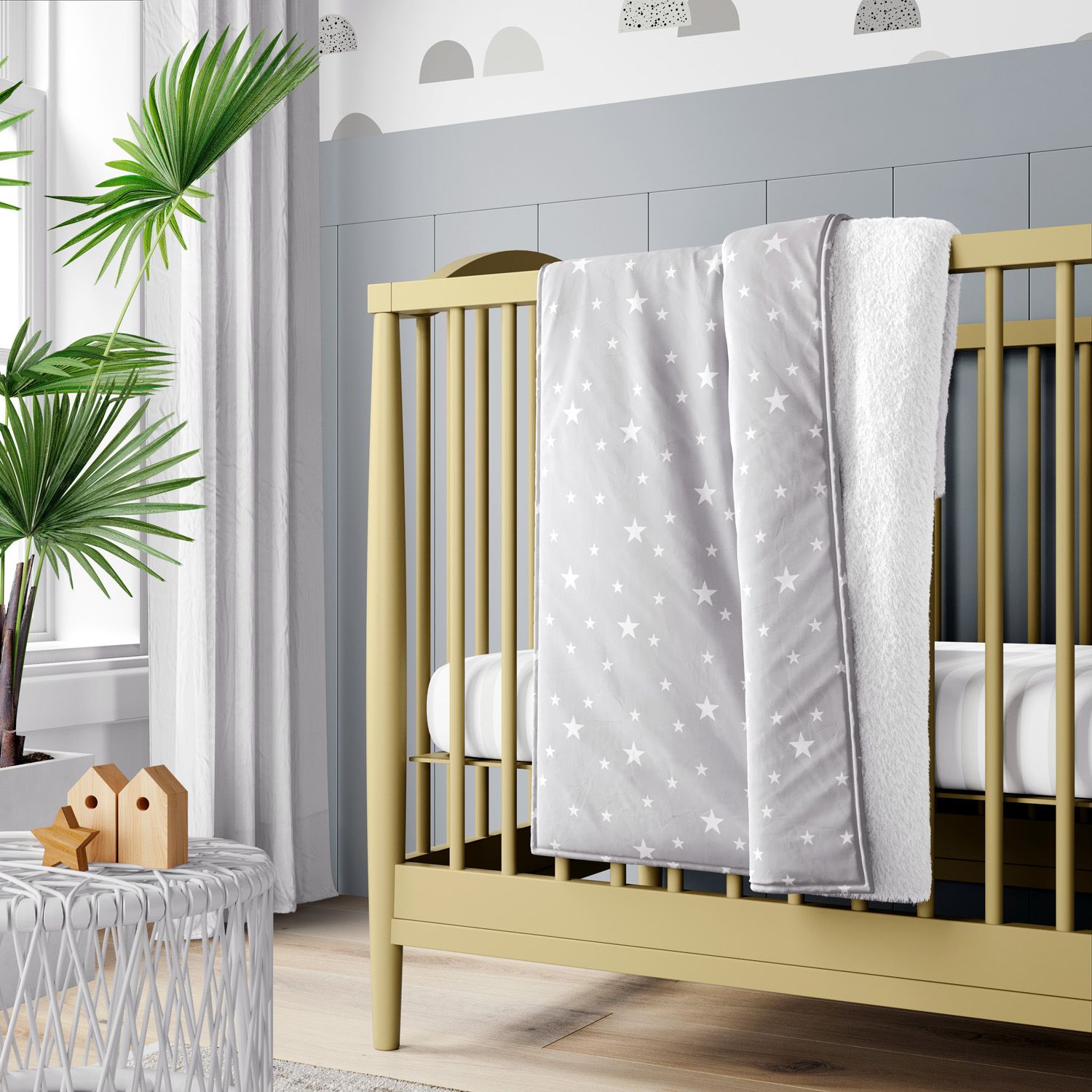 Manta Dupla Face com Soft Estrelinhas Cinza Algodão 1M