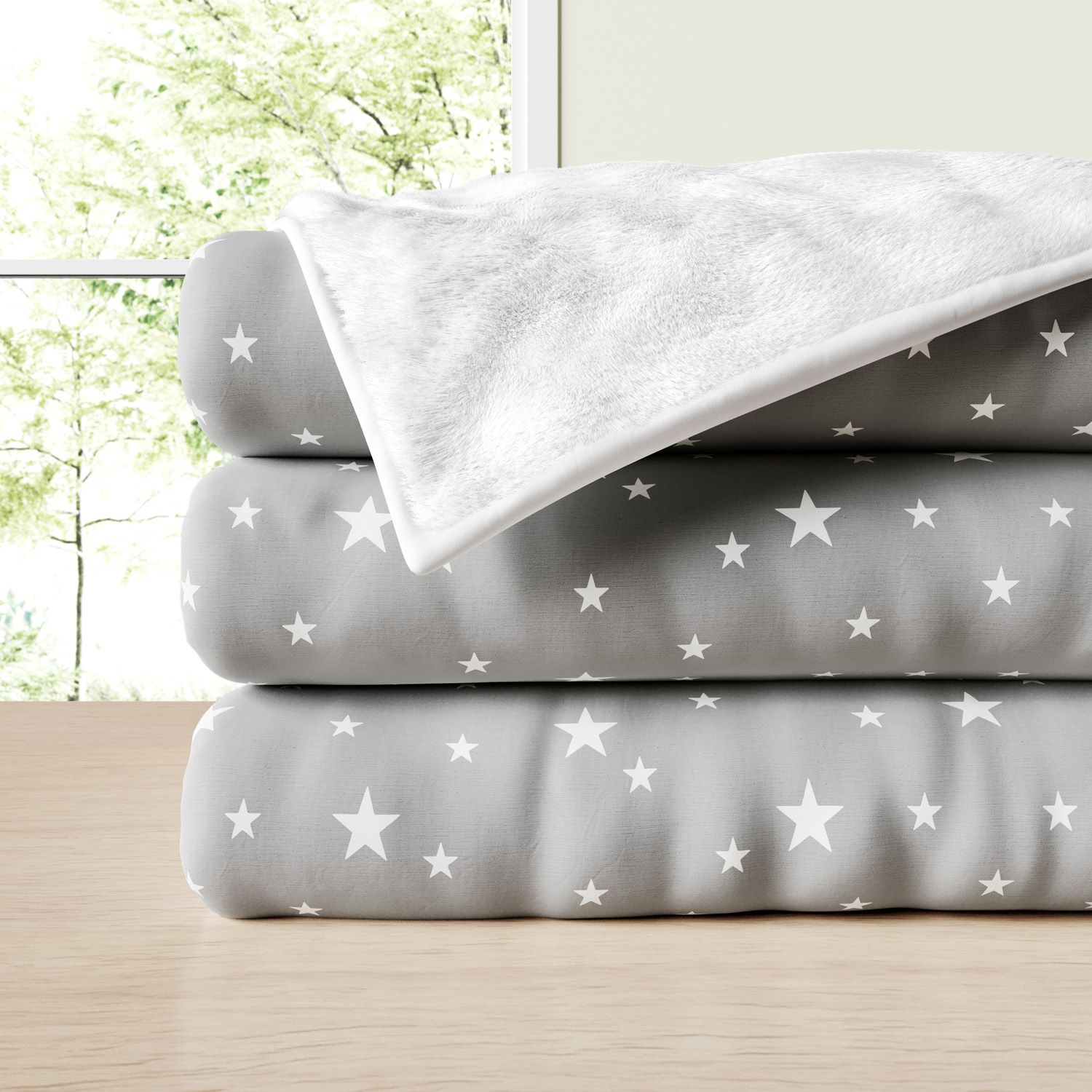 Manta Dupla Face com Soft Estrelinhas Cinza Algodão 1M