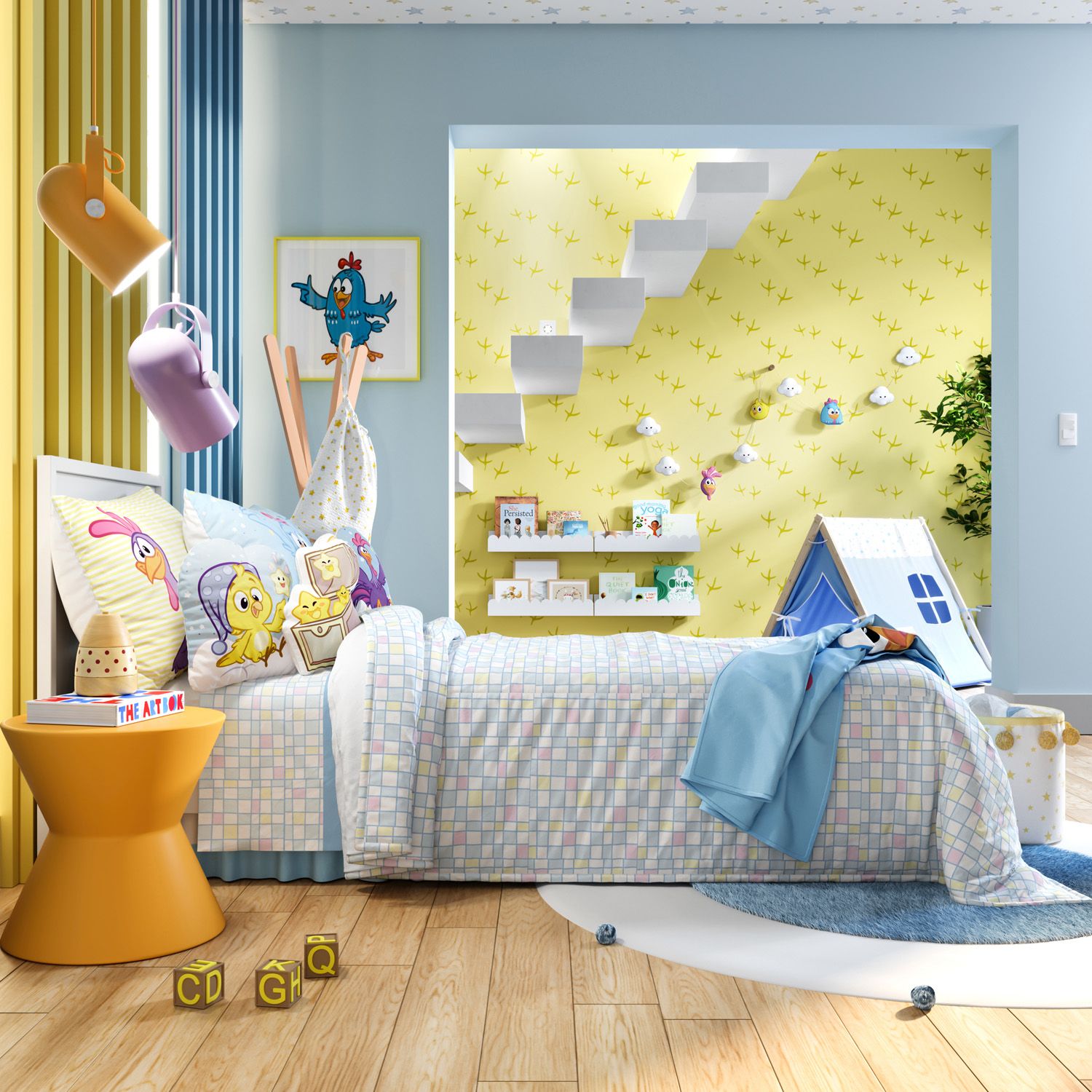 Kit Cama Infantil Solteiro Turma da Galinha Pintadinha