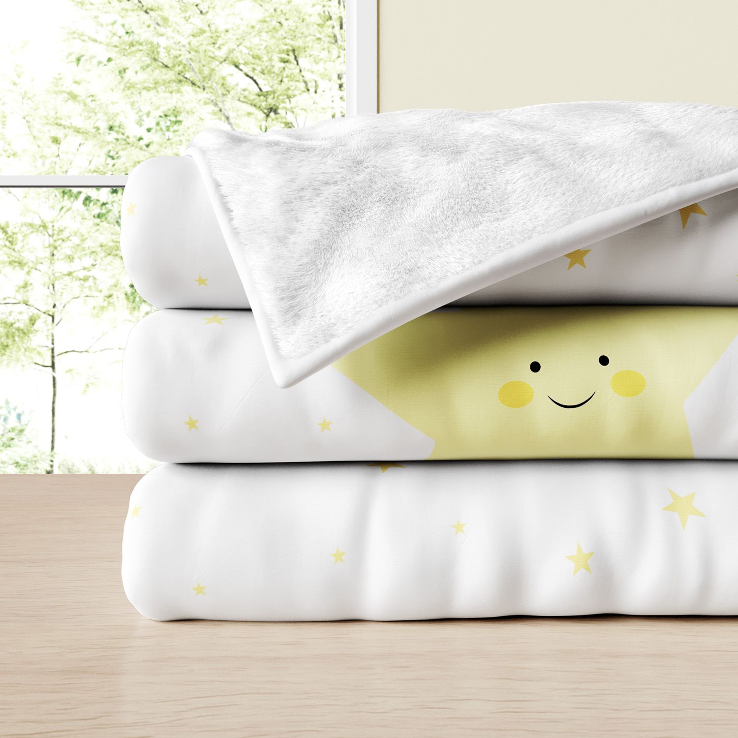 Cobertor Dupla Face com Soft Estrelinha Sorridente Azul 1M