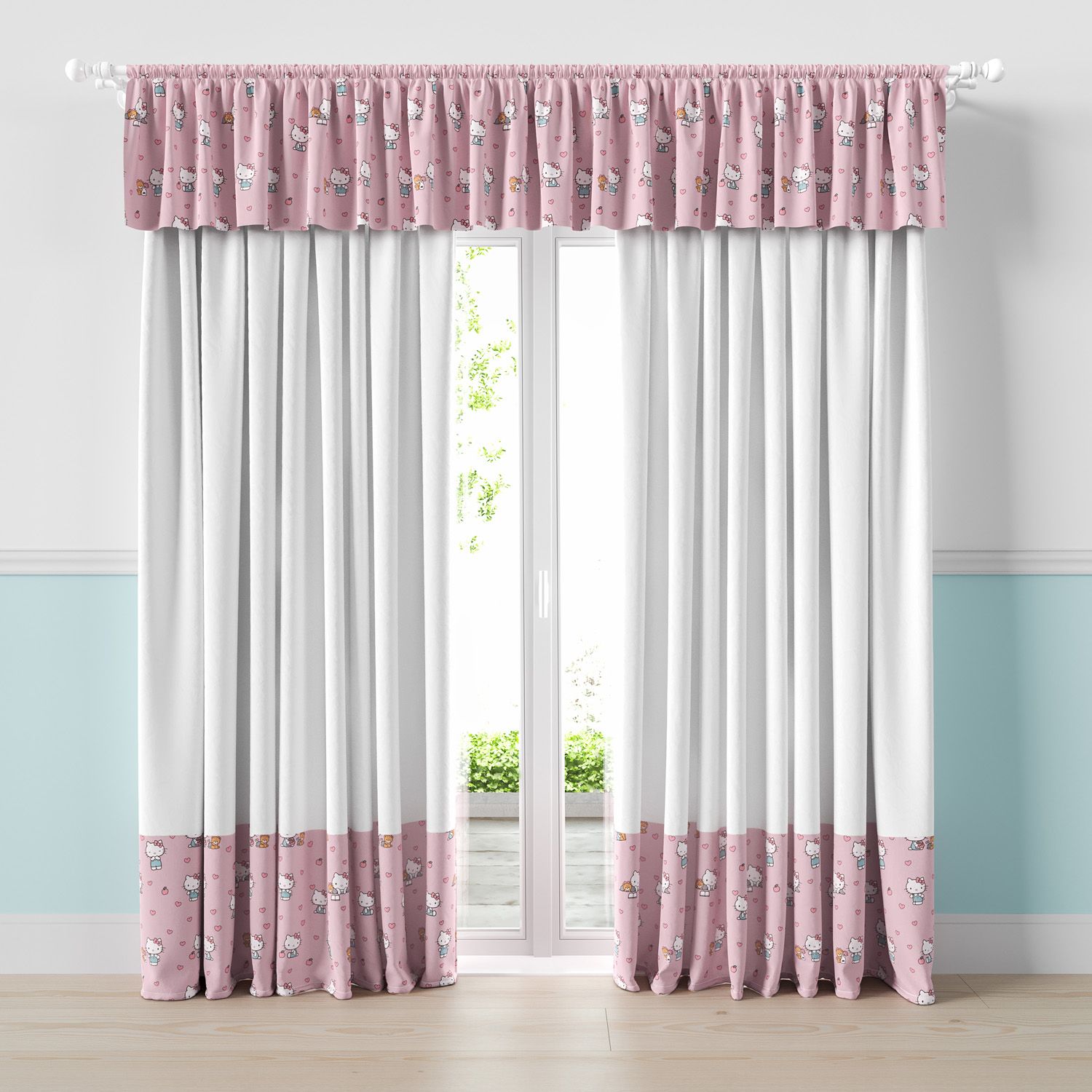 Cortina Hello Kitty Branco e Rosa