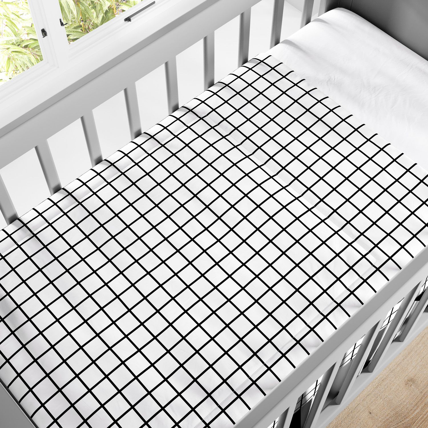 Edredom de Berço Quadriculado Preto e Branco