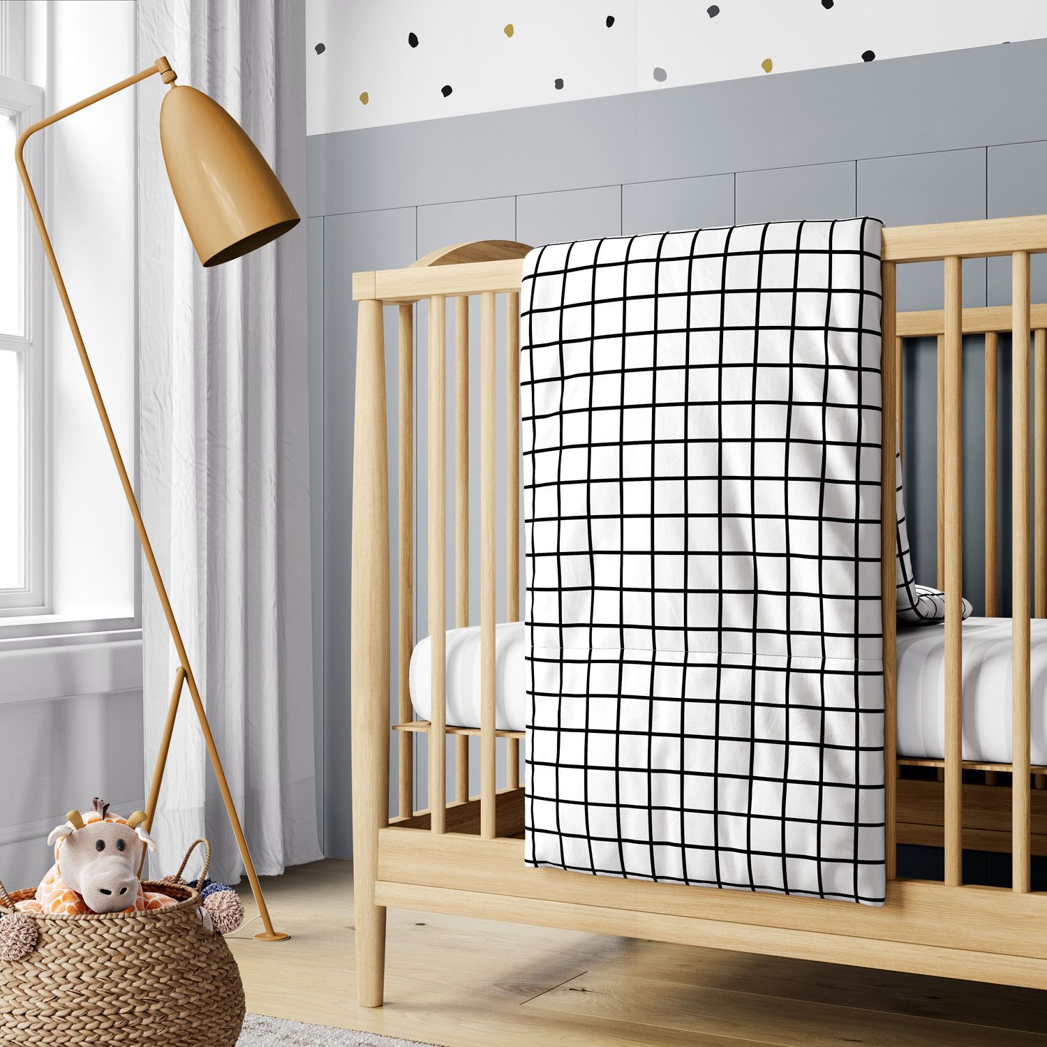 Edredom de Berço Quadriculado Preto e Branco