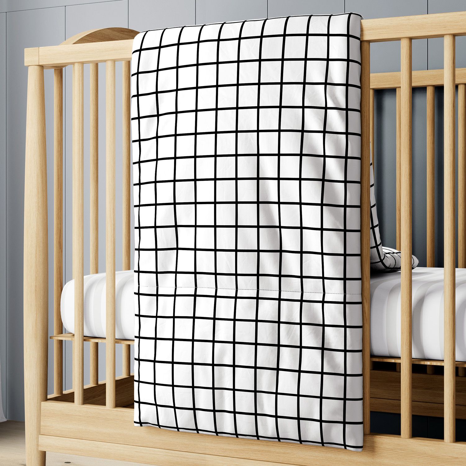 Edredom de Berço Quadriculado Preto e Branco
