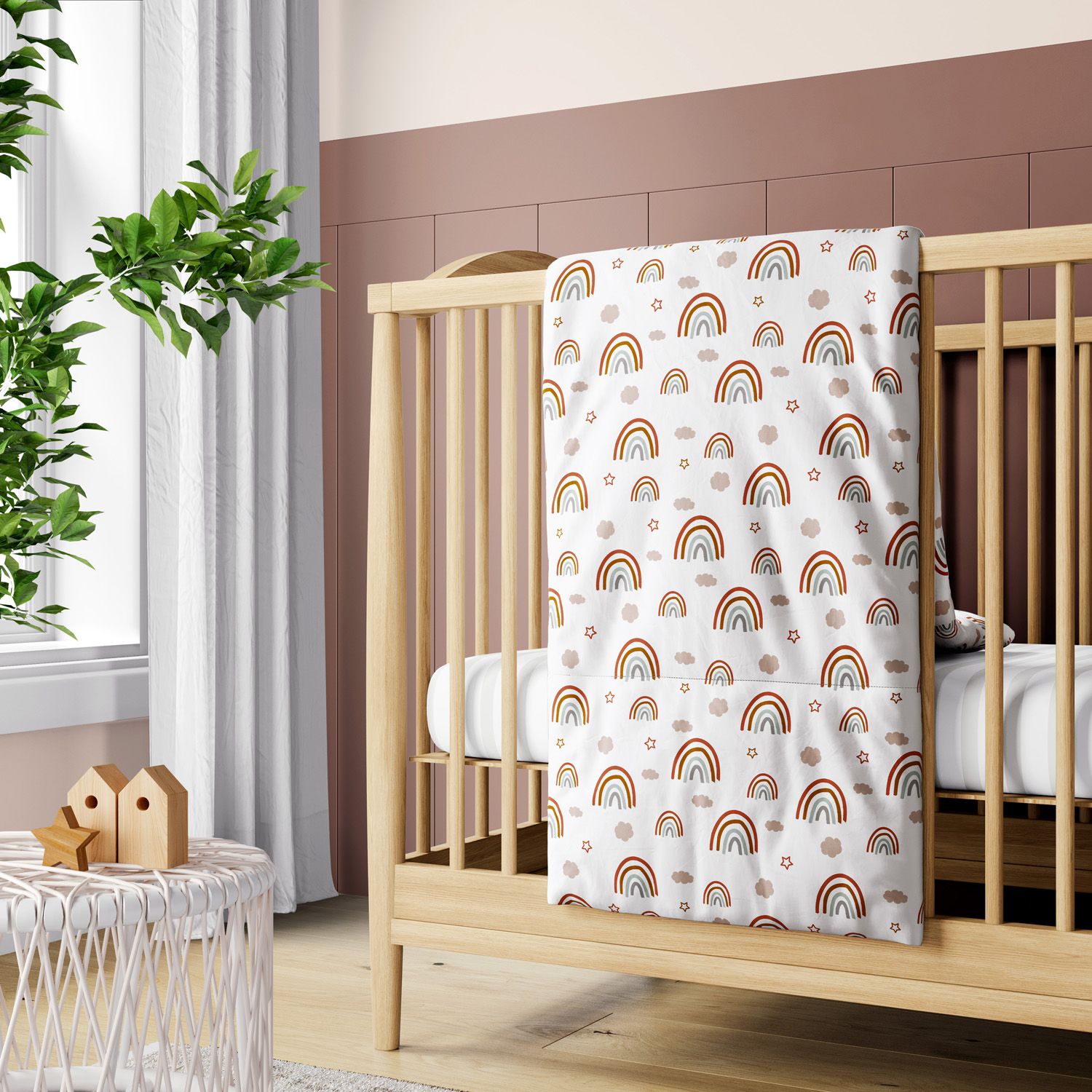 Edredom de Berço Arco-Íris, Nuvem e Estrelinha Boho