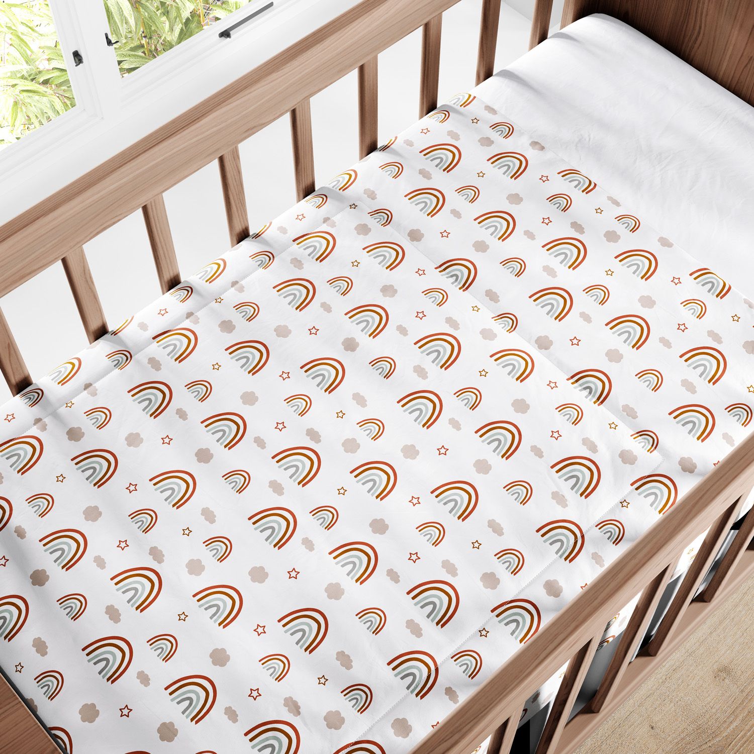 Edredom de Berço Arco-Íris, Nuvem e Estrelinha Boho