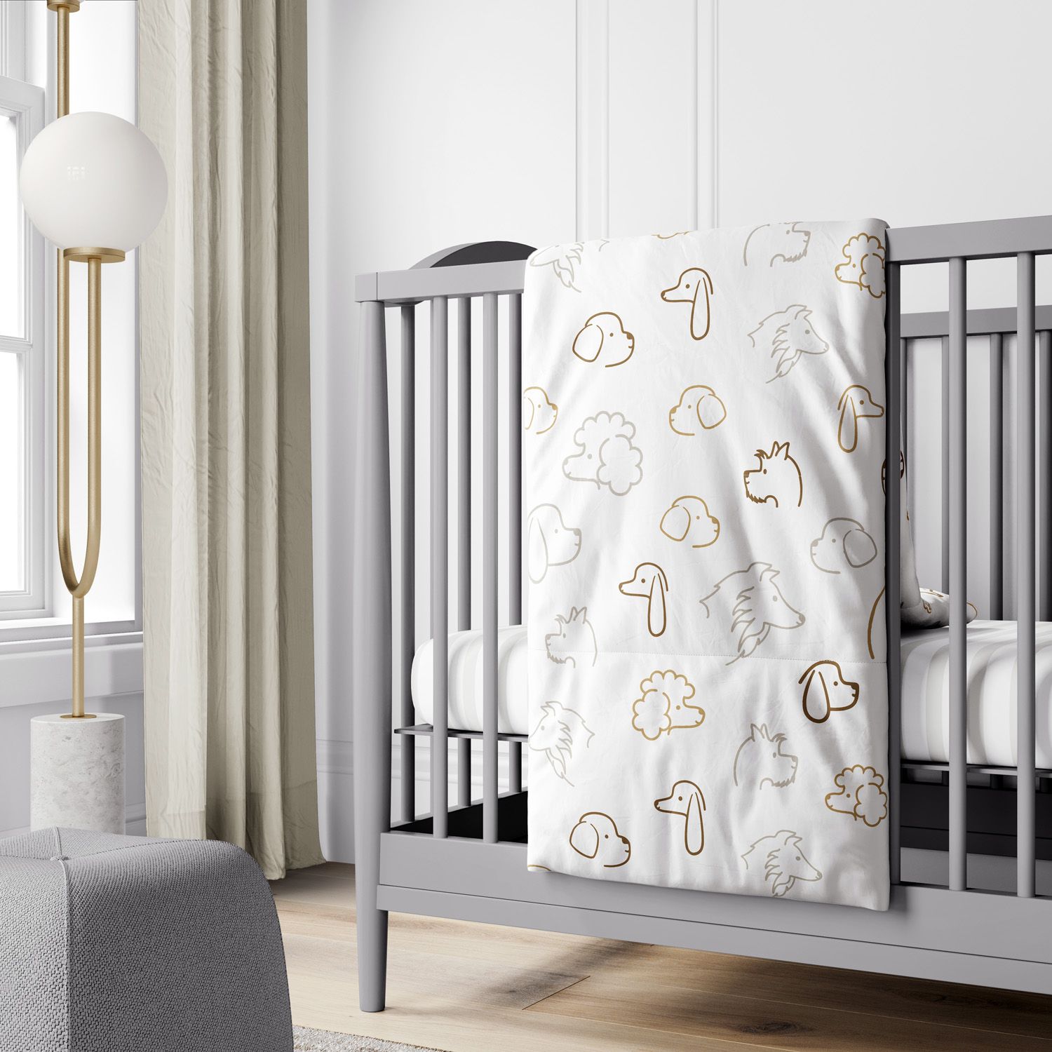 Edredom de Berço Cachorrinhos Cinza e Bege