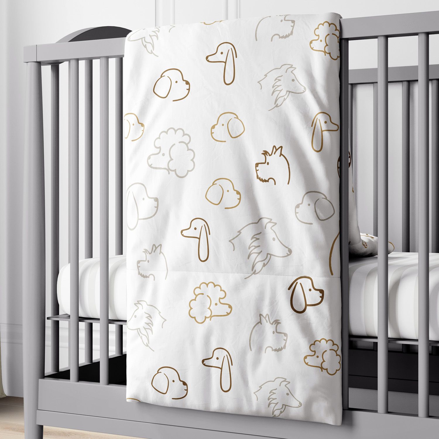 Edredom de Berço Cachorrinhos Cinza e Bege