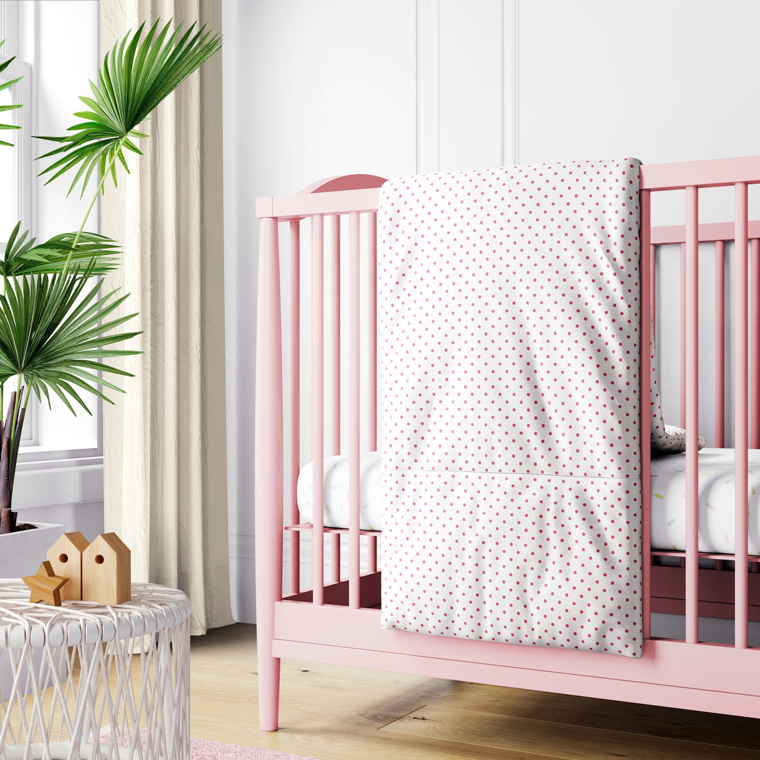 Edredom de Berço Petit Poá Branco e Rosa