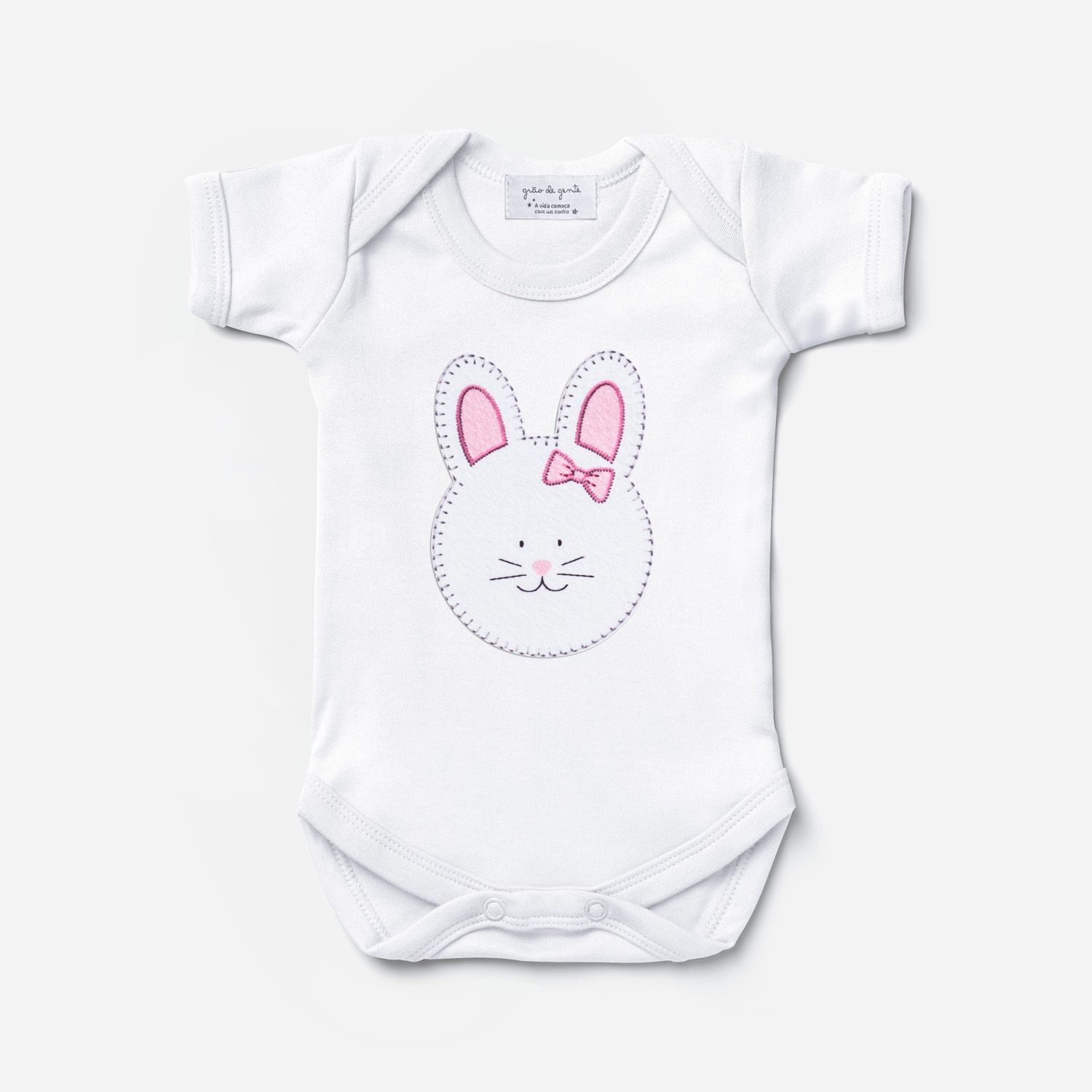 Body Manga Curta Amiguinha Coelhinha Rosa Tam P