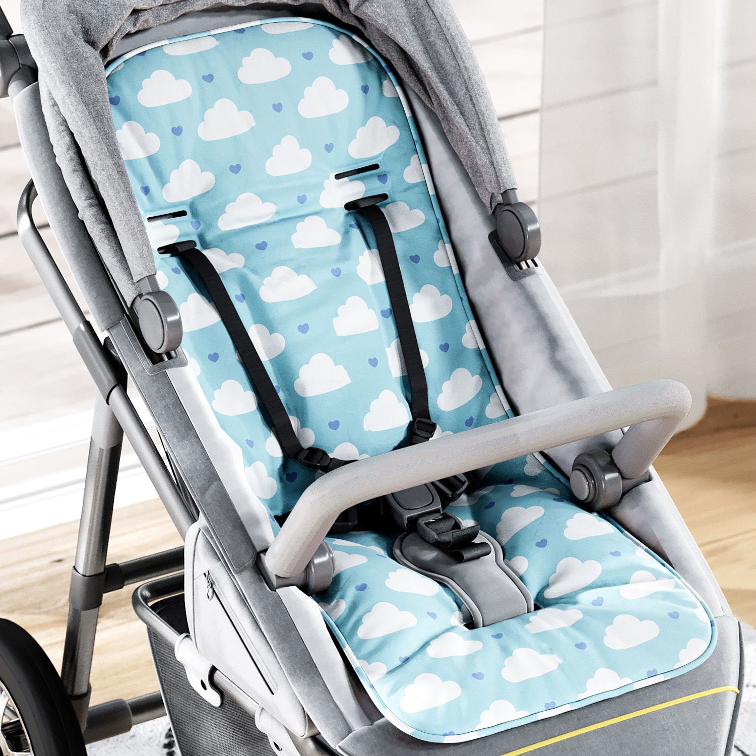 Capa de Carrinho com Protetor de Cinto Chuva de Amor Azul