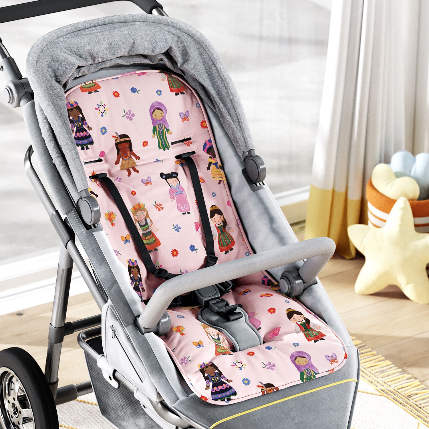 Capa de Carrinho com Protetor de Cinto Meninas do Mundo