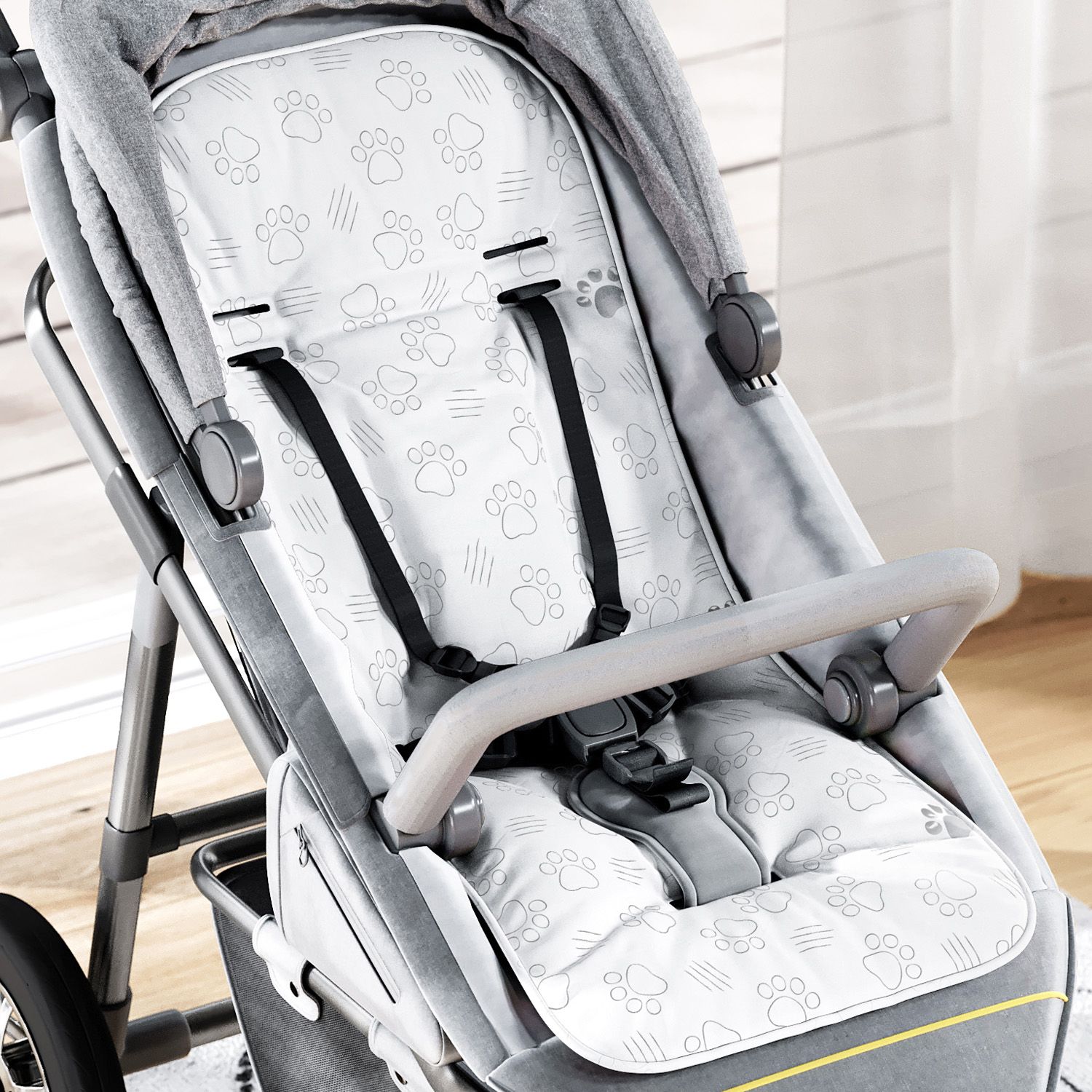 Capa de Carrinho com Protetor de Cinto Patinhas Safári Cinza