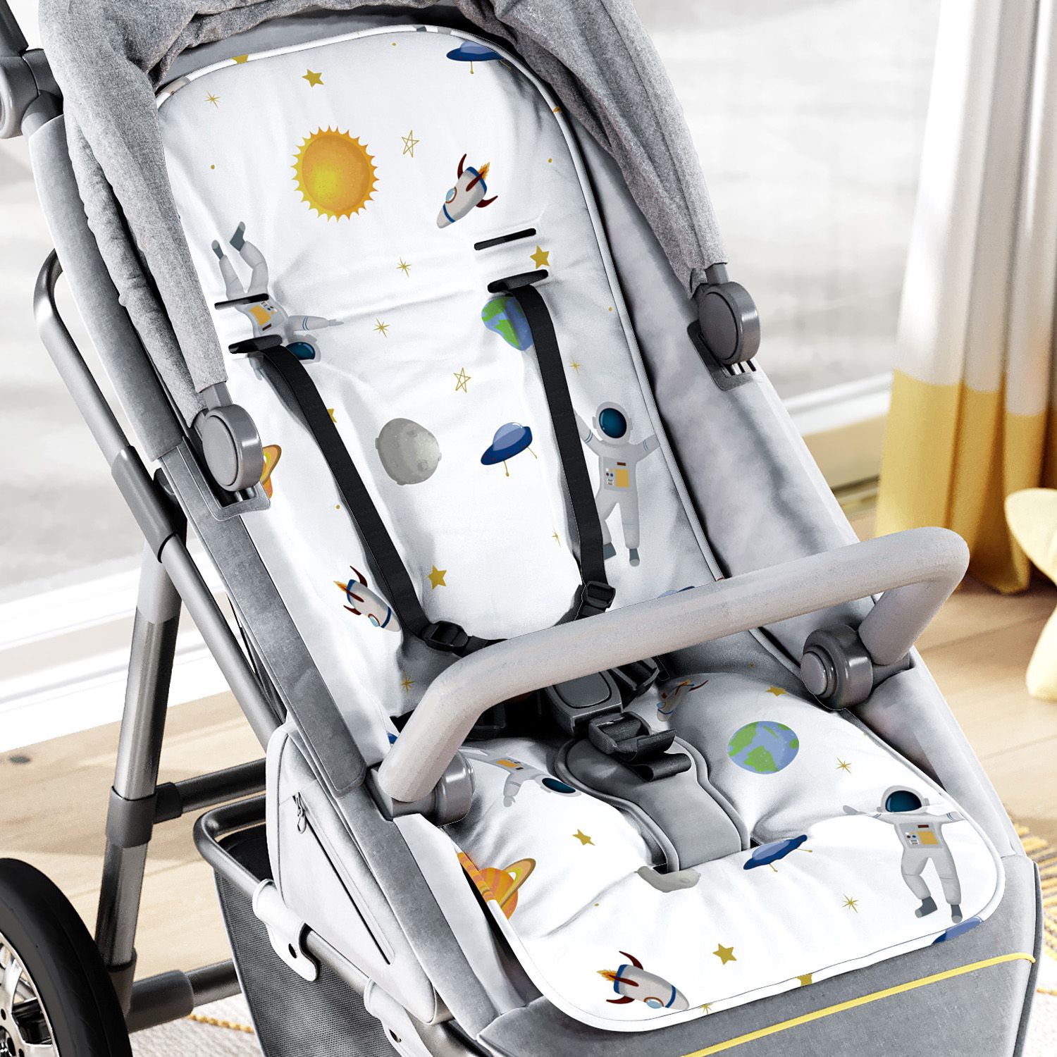 Capa de Carrinho com Protetor de Cinto Astronautas