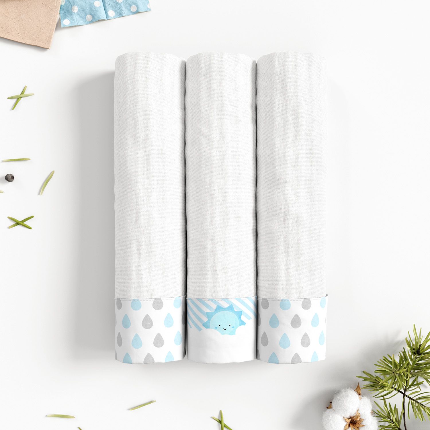 Jogo de Fraldas Ombro com Barra Gotas do Céu e Sol Azul