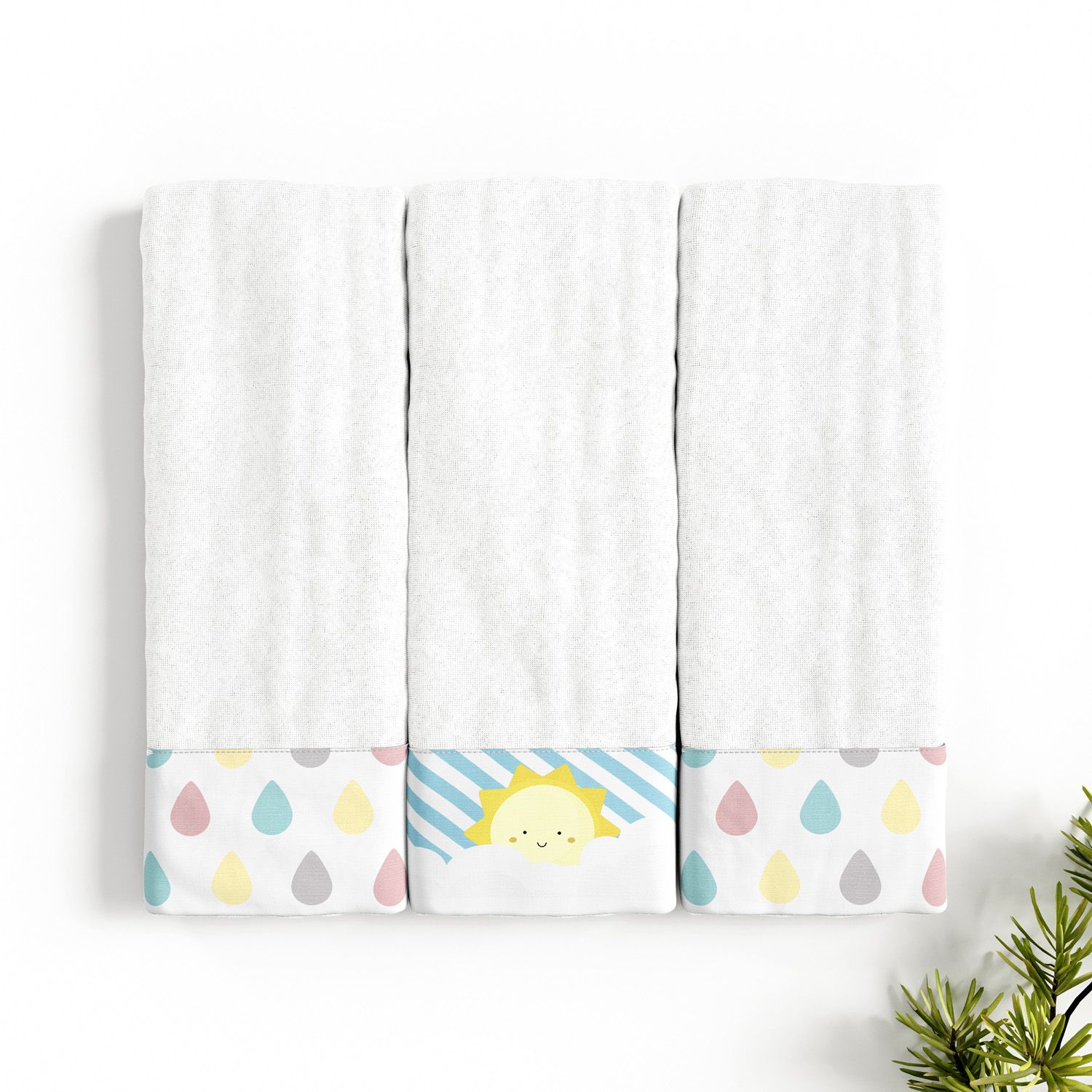 Jogo de Fraldas Boca Com Barra Gotas do Céu e Sol Amarelo