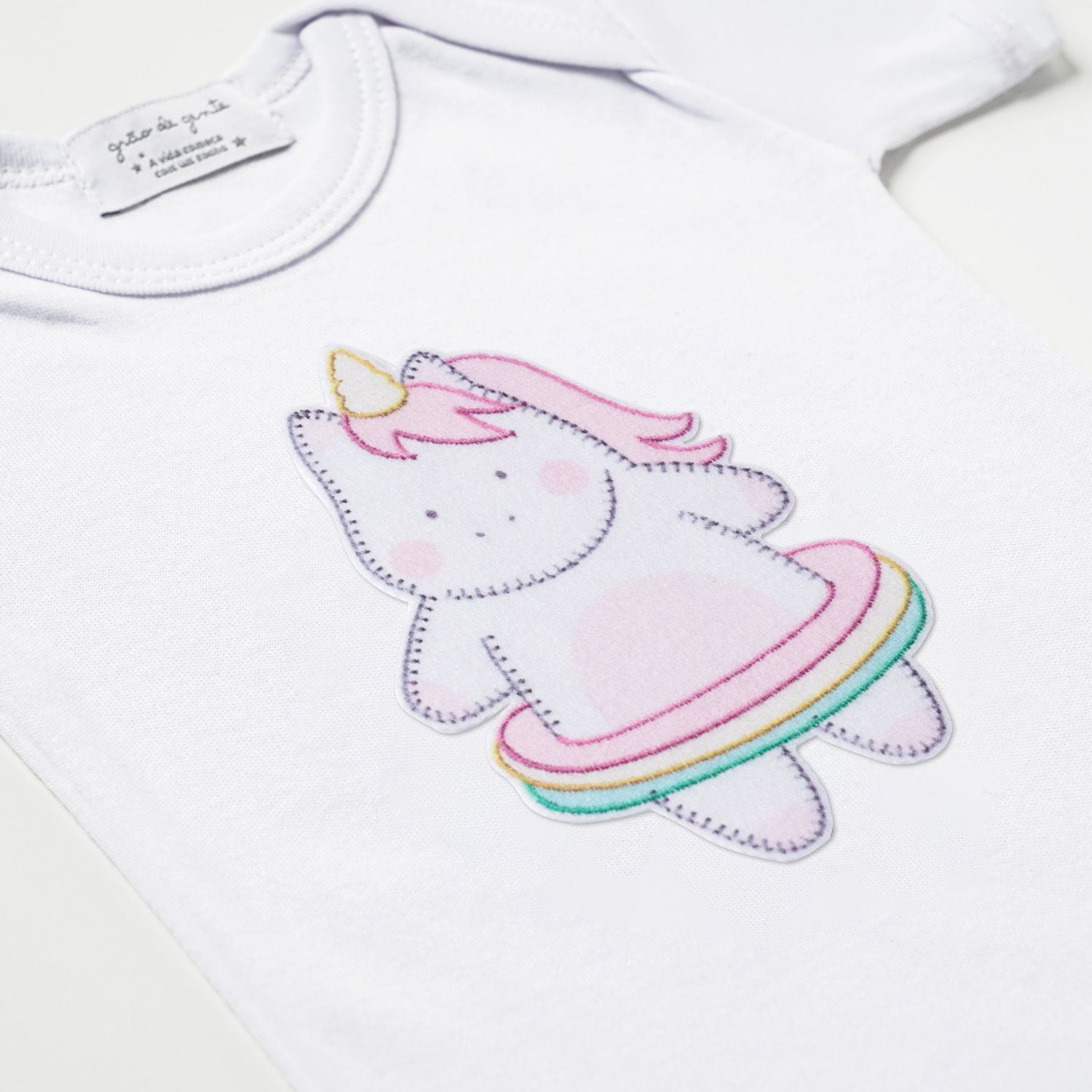 Body Manga Curta Unicórnio Arco-íris Bambolê Colorido Tam P