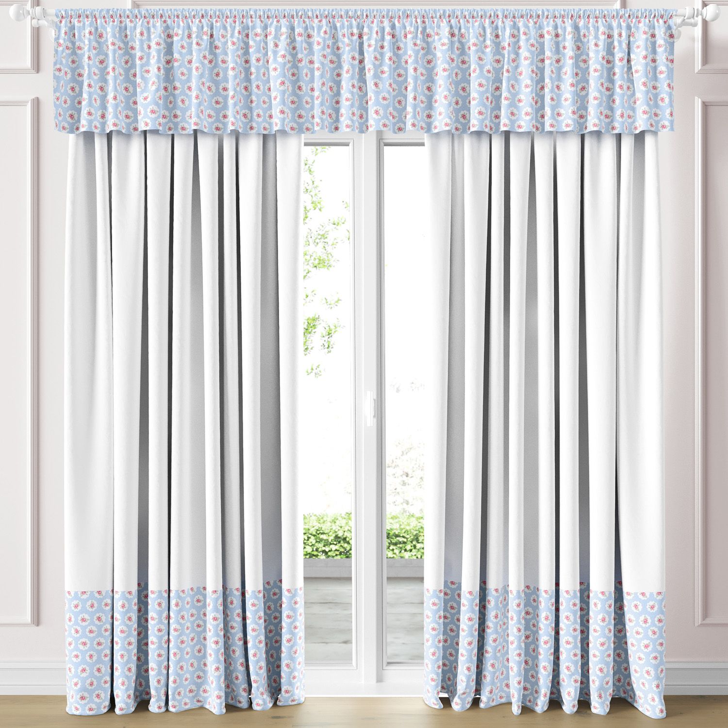 Cortina Infantil e Bebê Floral Liberty Poá Azul