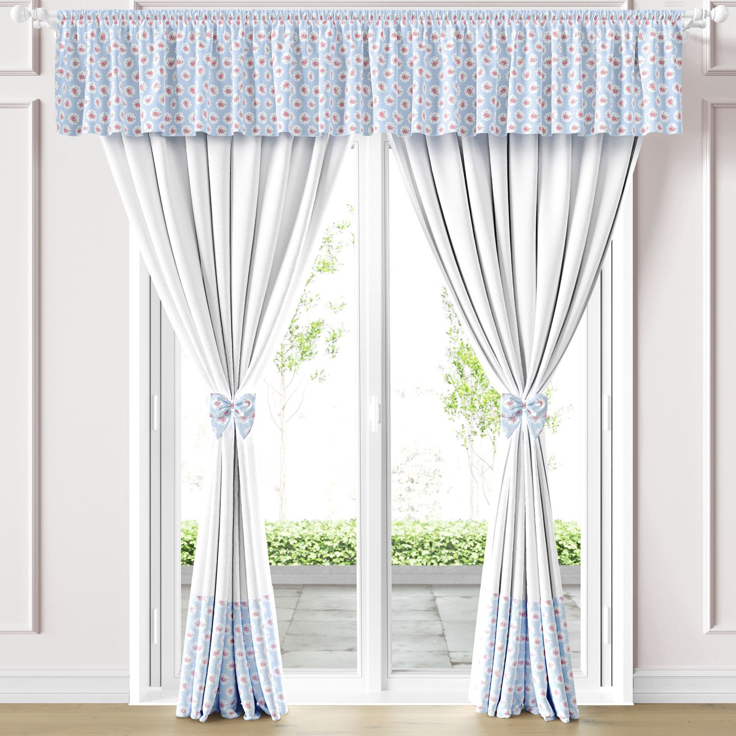 Cortina Infantil e Bebê Floral Liberty Poá Azul — vista alternativa