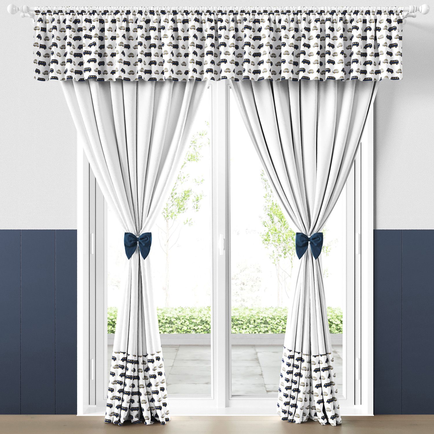 Cortina Infantil e Bebê Carrinhos Azul e Bege — vista alternativa