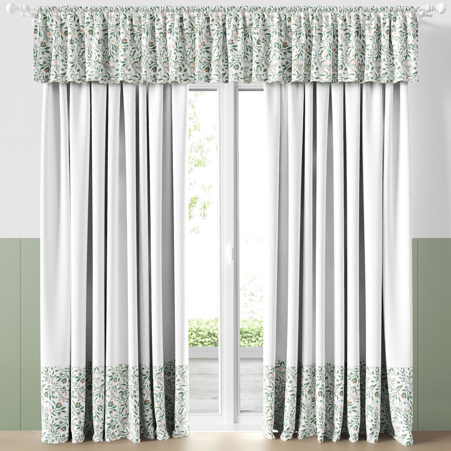 Cortina Infantil e Bebê Folhas do Bosque Verde