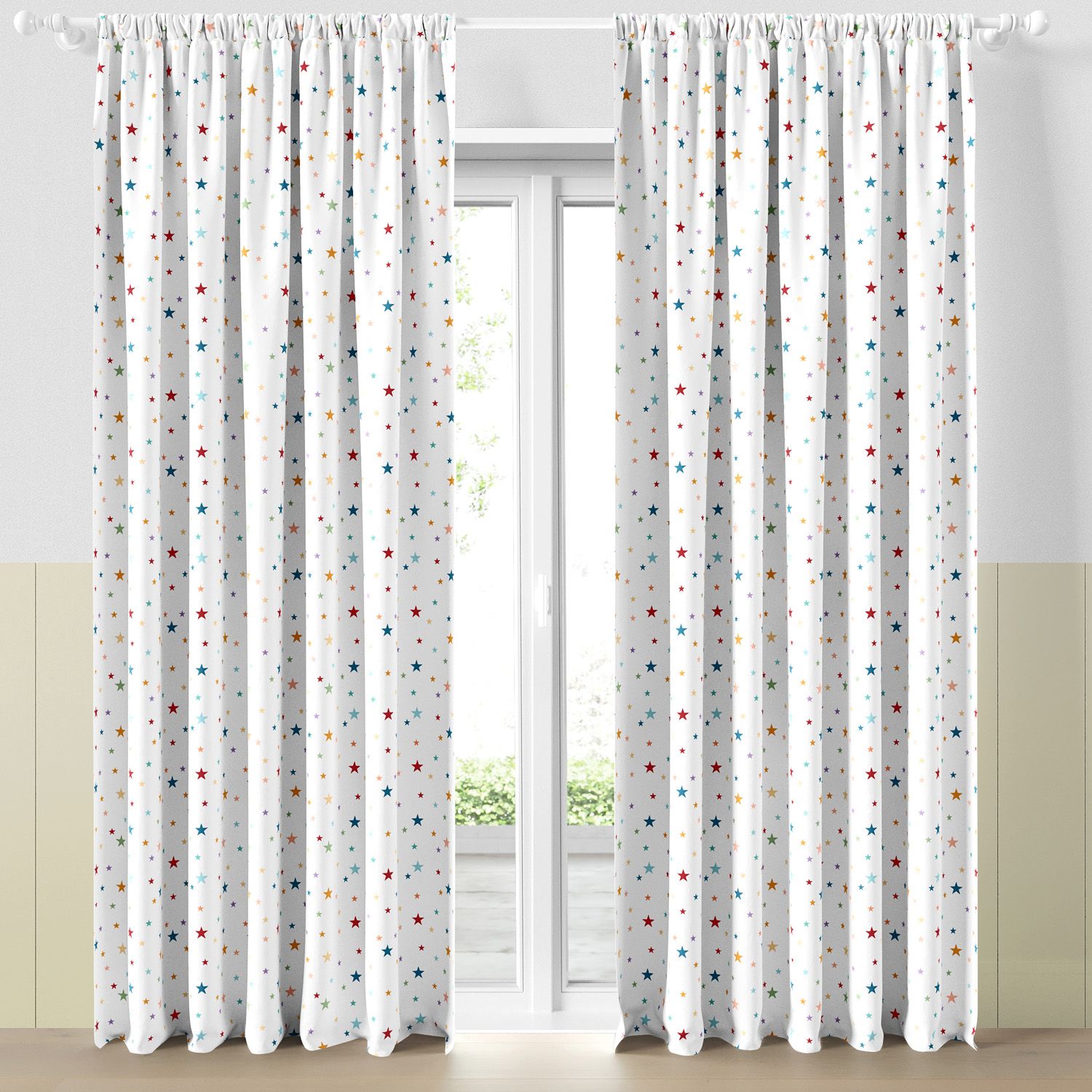 Cortina Infantil e Bebê Estrelinhas Branco e Azul Marinho