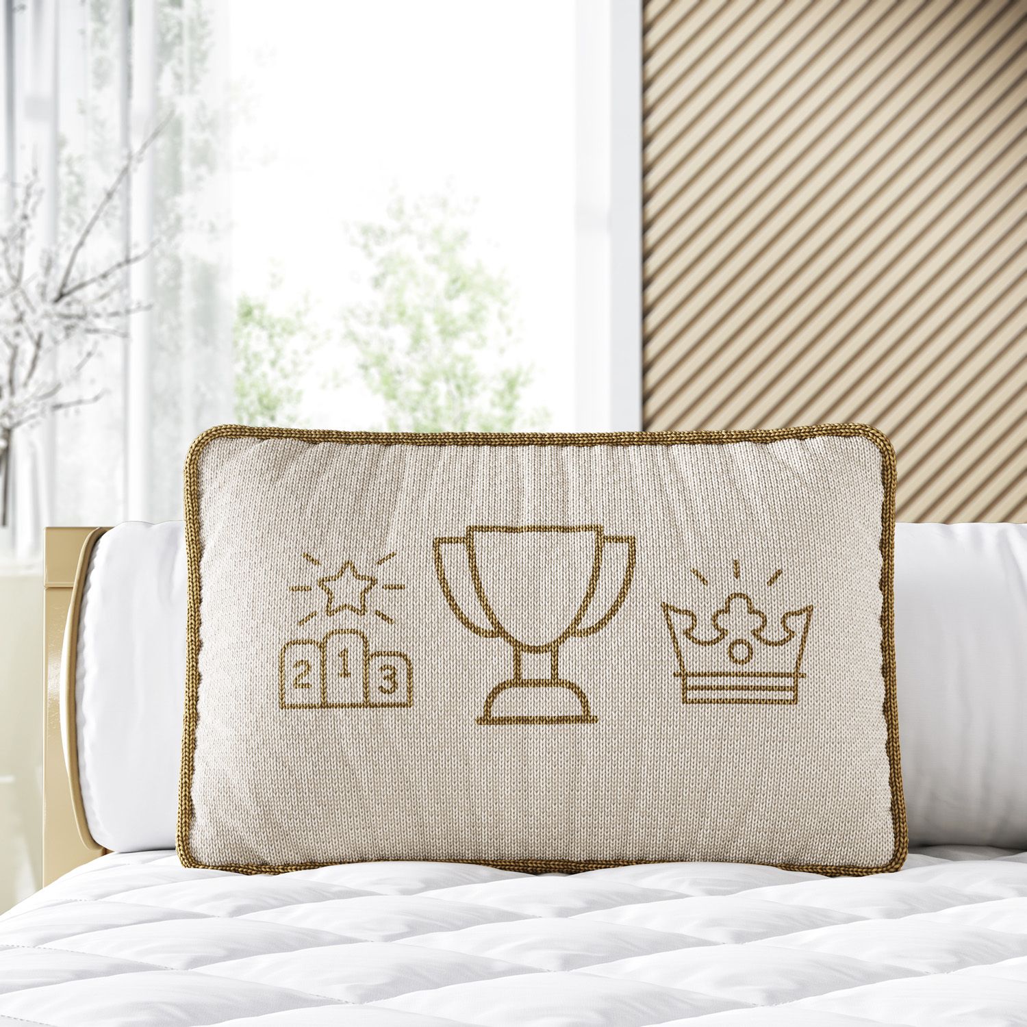 Almofada Retangular Tricot Campeão Bege 35cm