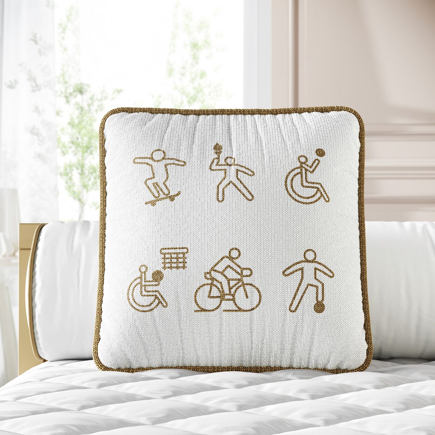 Almofada Quadrada Tricot Esportes Bege