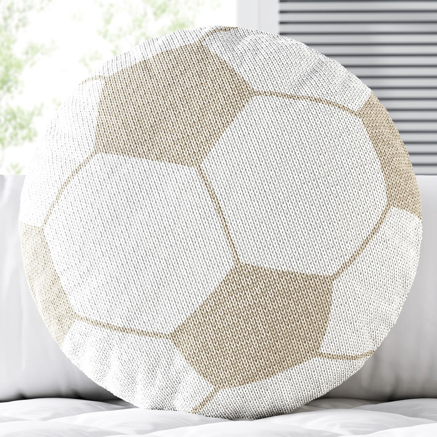 Almofada Redonda Tricot Bola de Futebol Bege