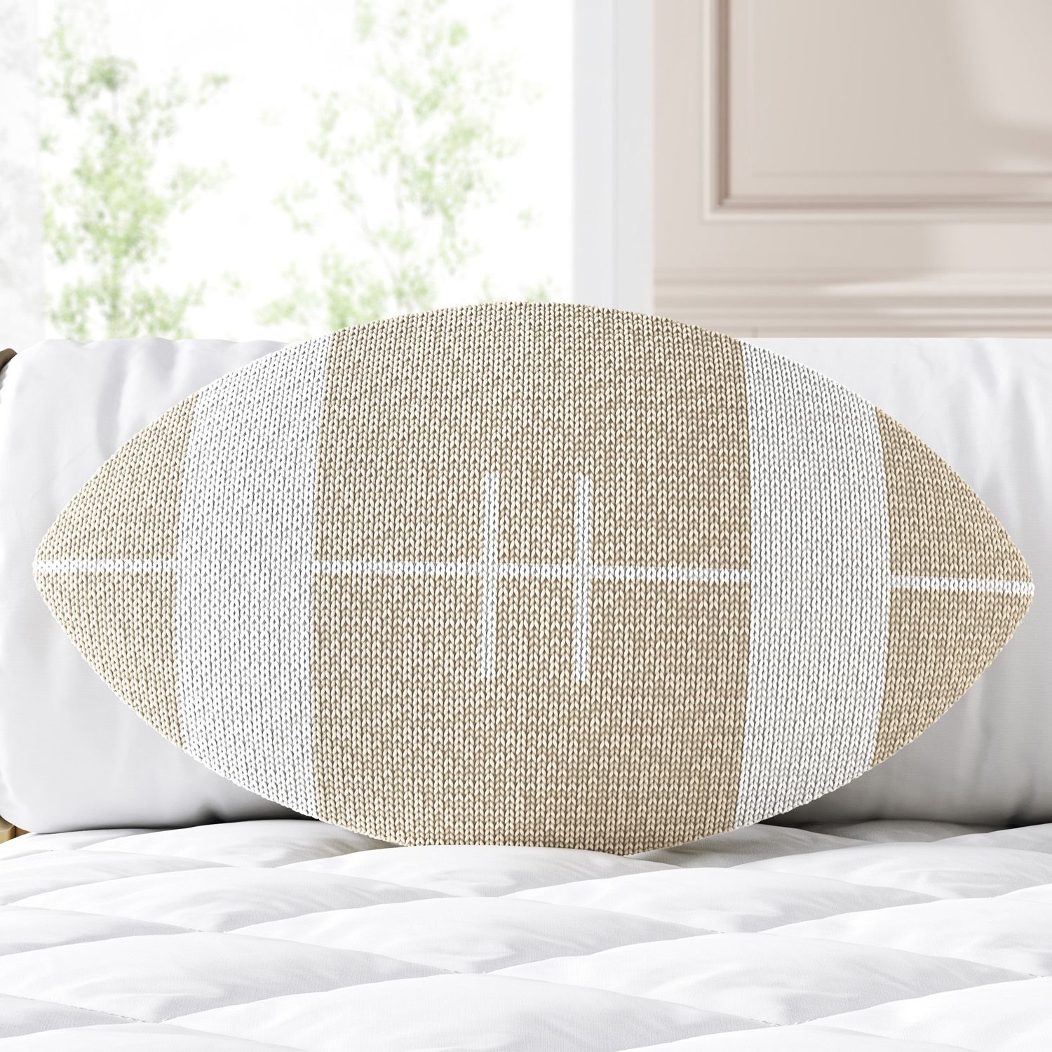 Almofada Tricot Bola de Futebol Americano Bege