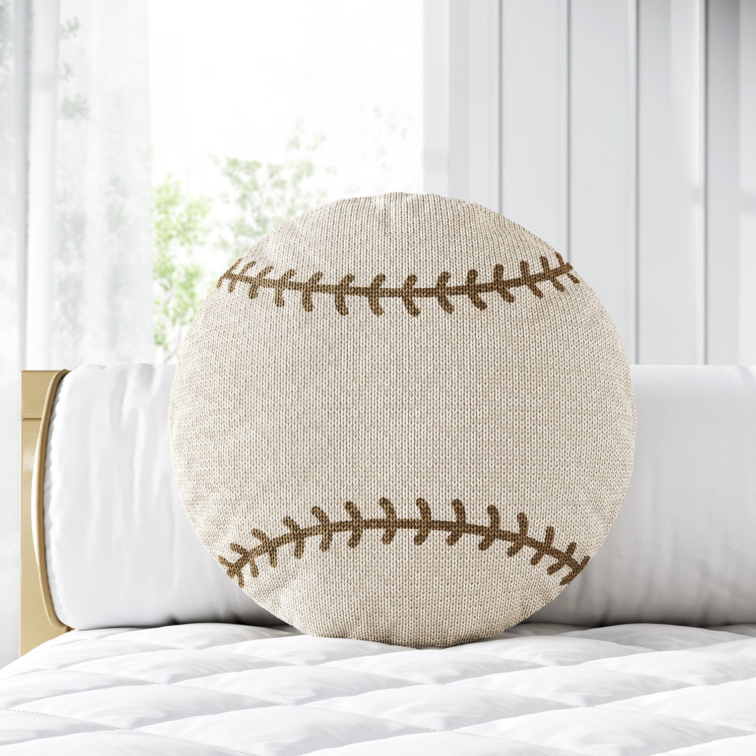 Almofada Redonda Tricot Bola de Beisebol Bege