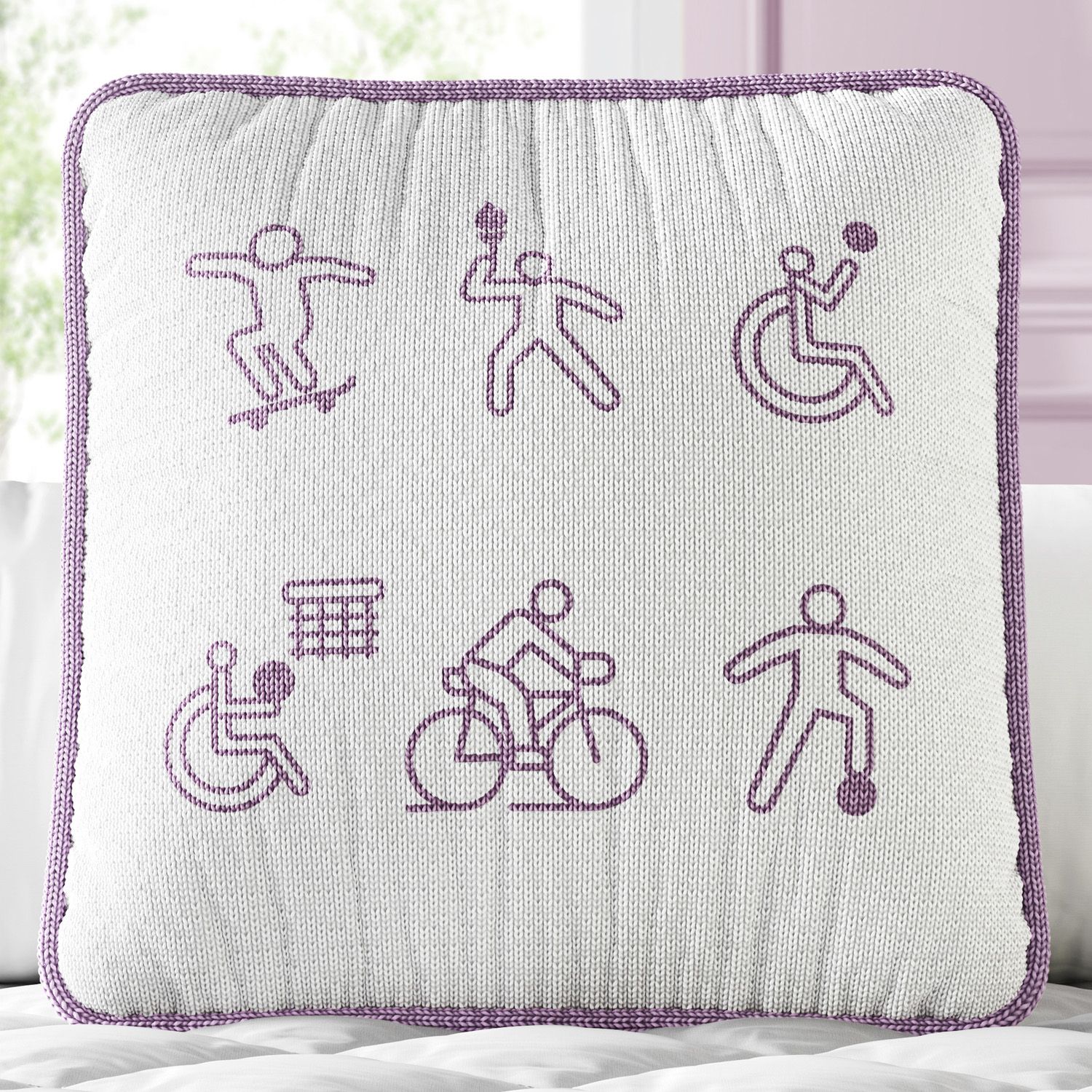 Almofada Quadrada Tricot Esportes Lilás