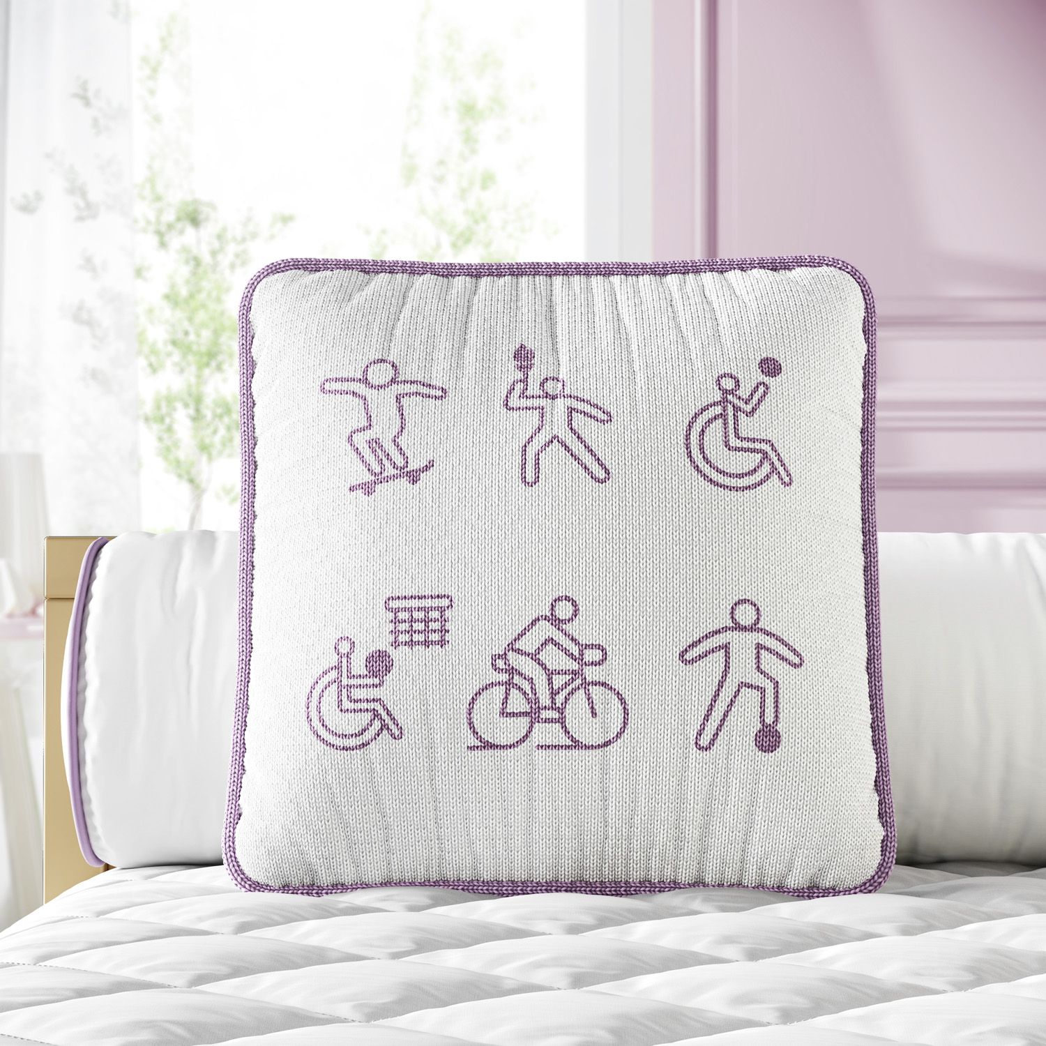 Almofada Quadrada Tricot Esportes Lilás