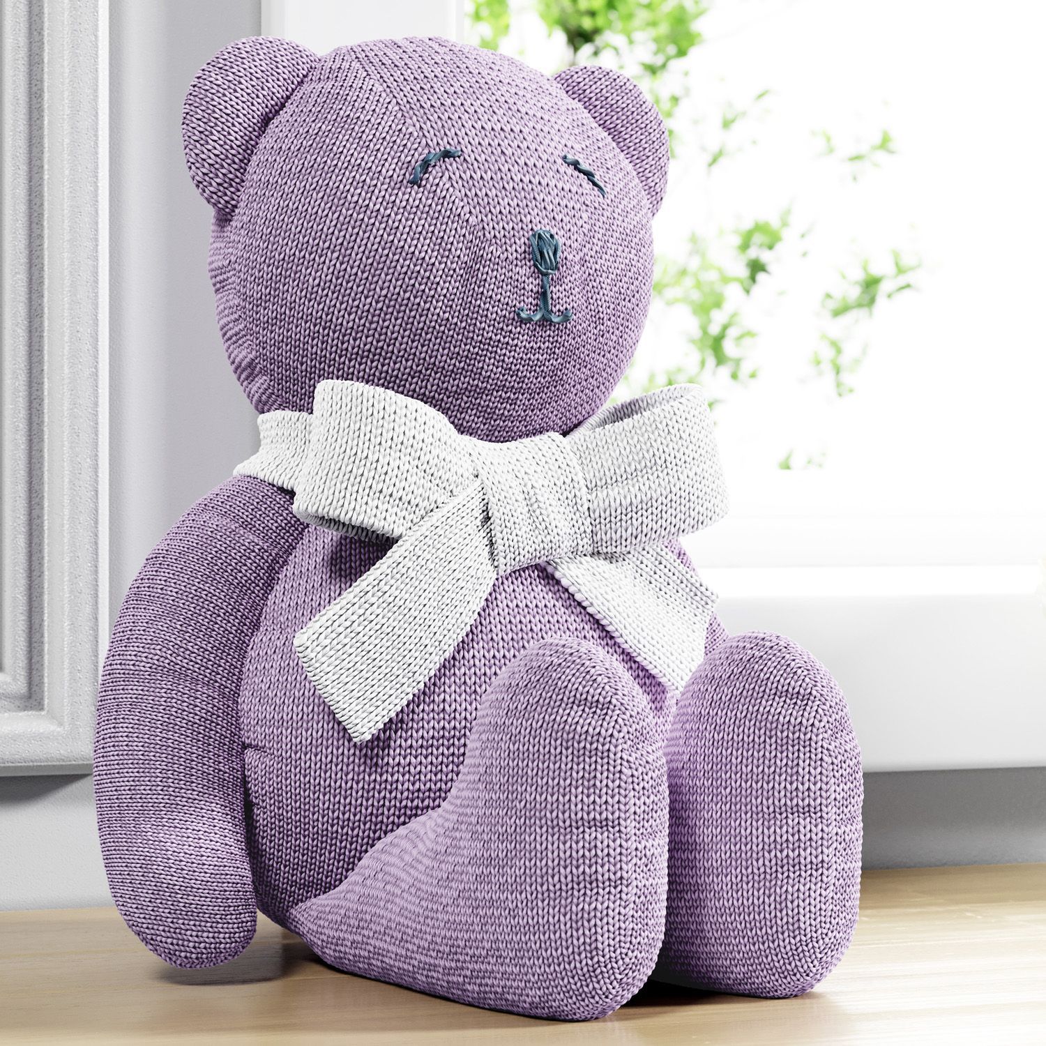 Ursinho Tricot com Laço Marrom 42cm