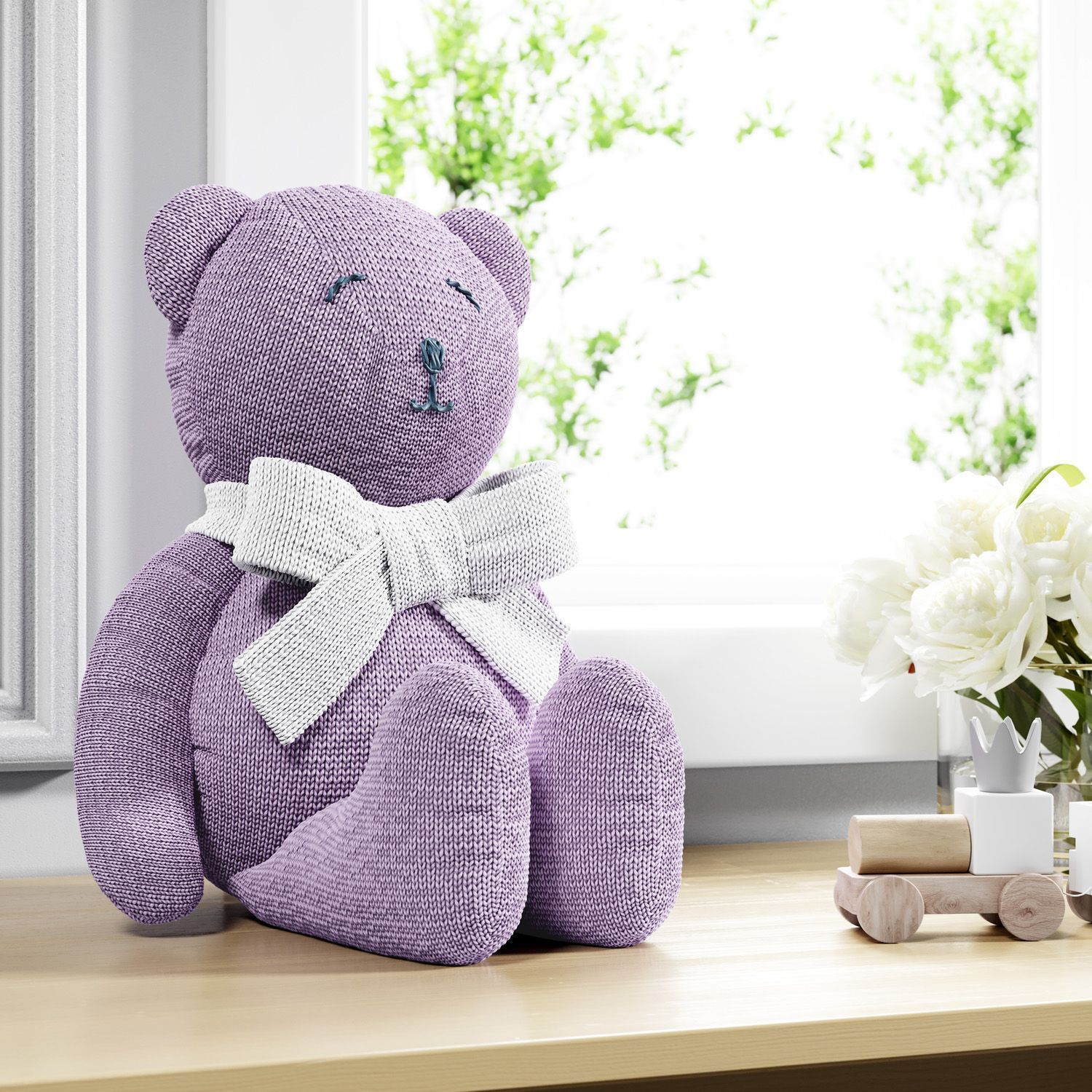 Ursinho Tricot com Laço Marrom 42cm