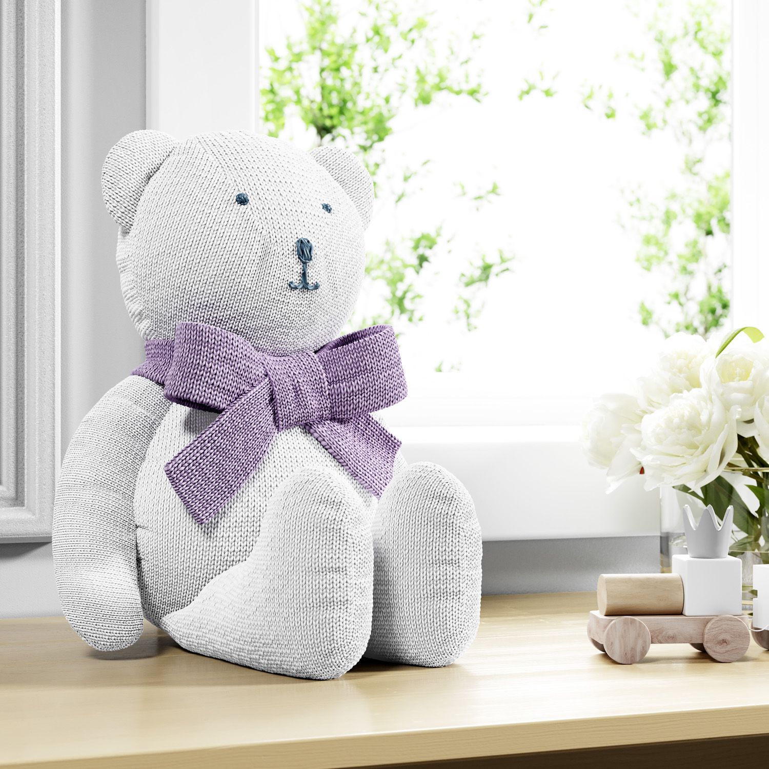 Ursinho Tricot com Laço Bege 42cm